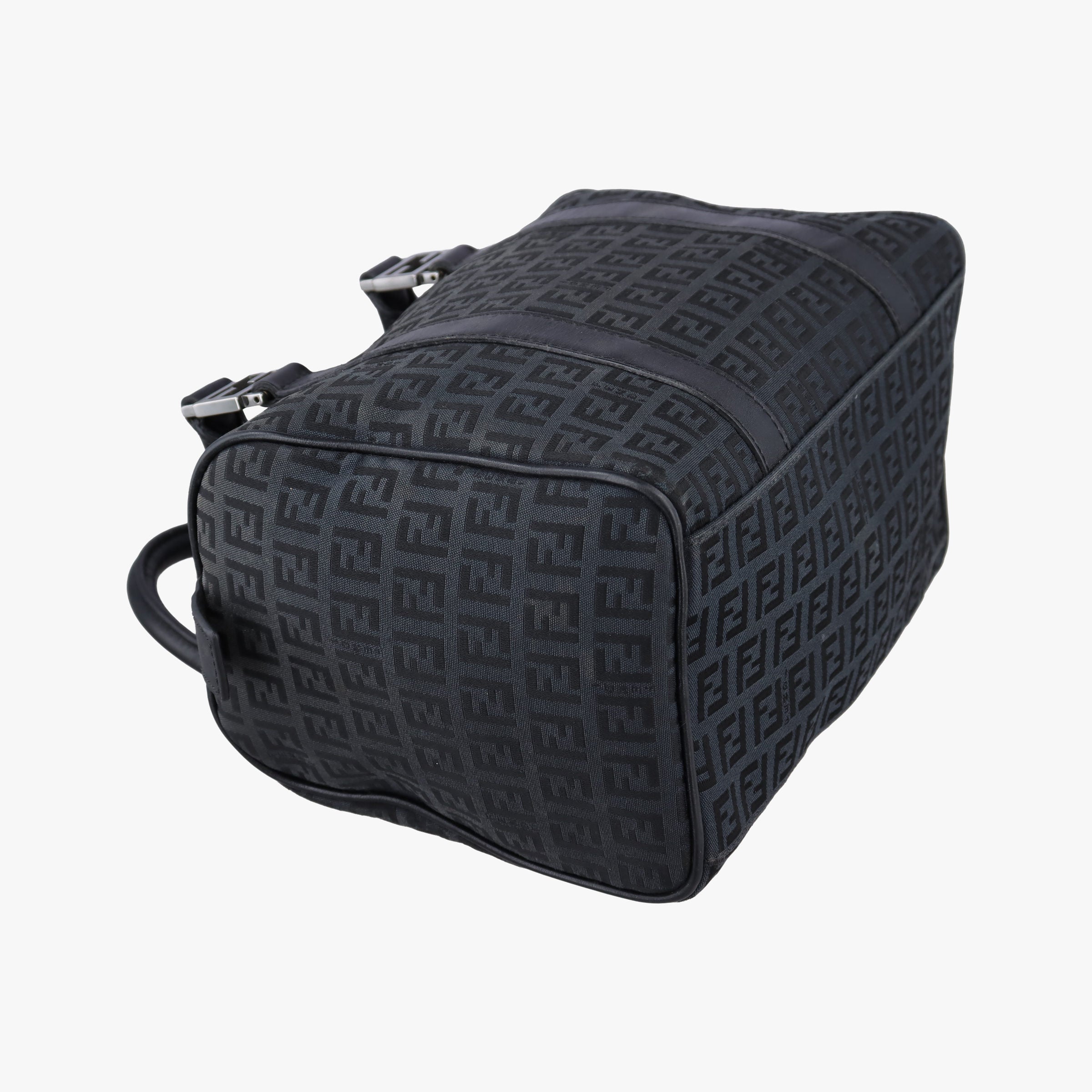 Pre-owned Fendi Zucchino Forever Bauletto Black canvas x Leather 8BL068 handbag | stylenewstar