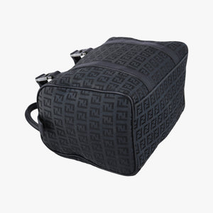 Pre-owned Fendi Zucchino Forever Bauletto Black canvas x Leather 8BL068 handbag | stylenewstar