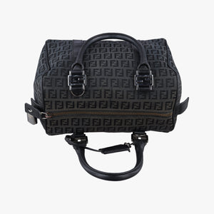 Pre-owned Fendi Zucchino Forever Bauletto Black canvas x Leather 8BL068 handbag | stylenewstar
