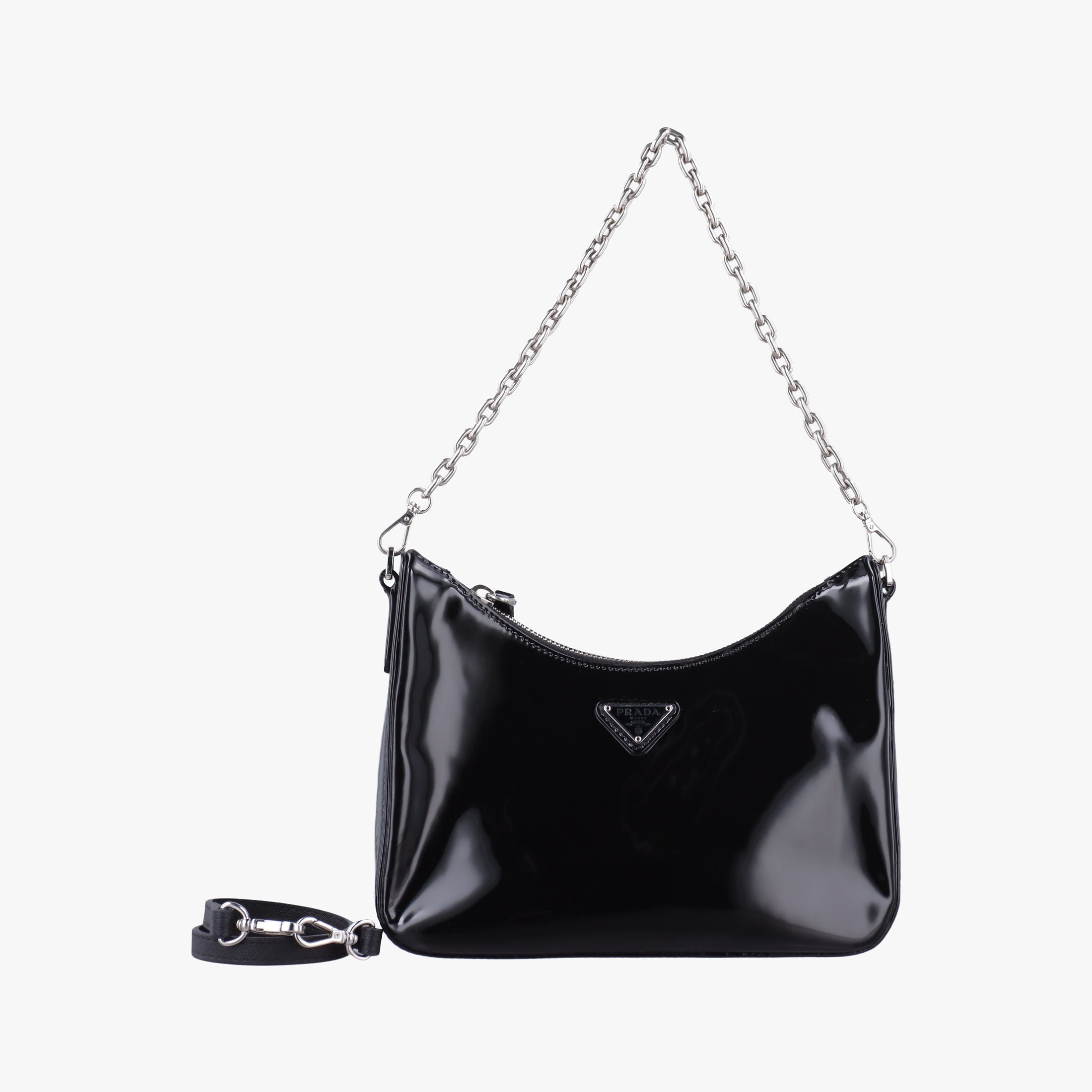 Pre-owned Prada Re-Edition Black Patent leather  shoulderbag | stylenewstar