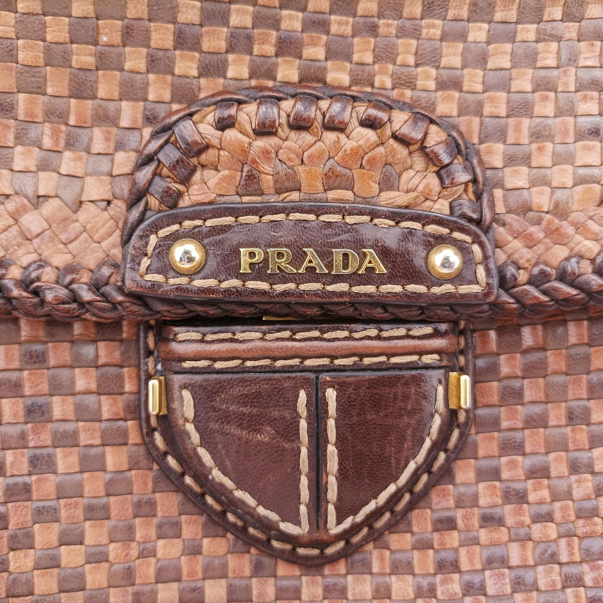 Pre-owned Prada Madras Brown leather  shoulderbag | stylenewstar