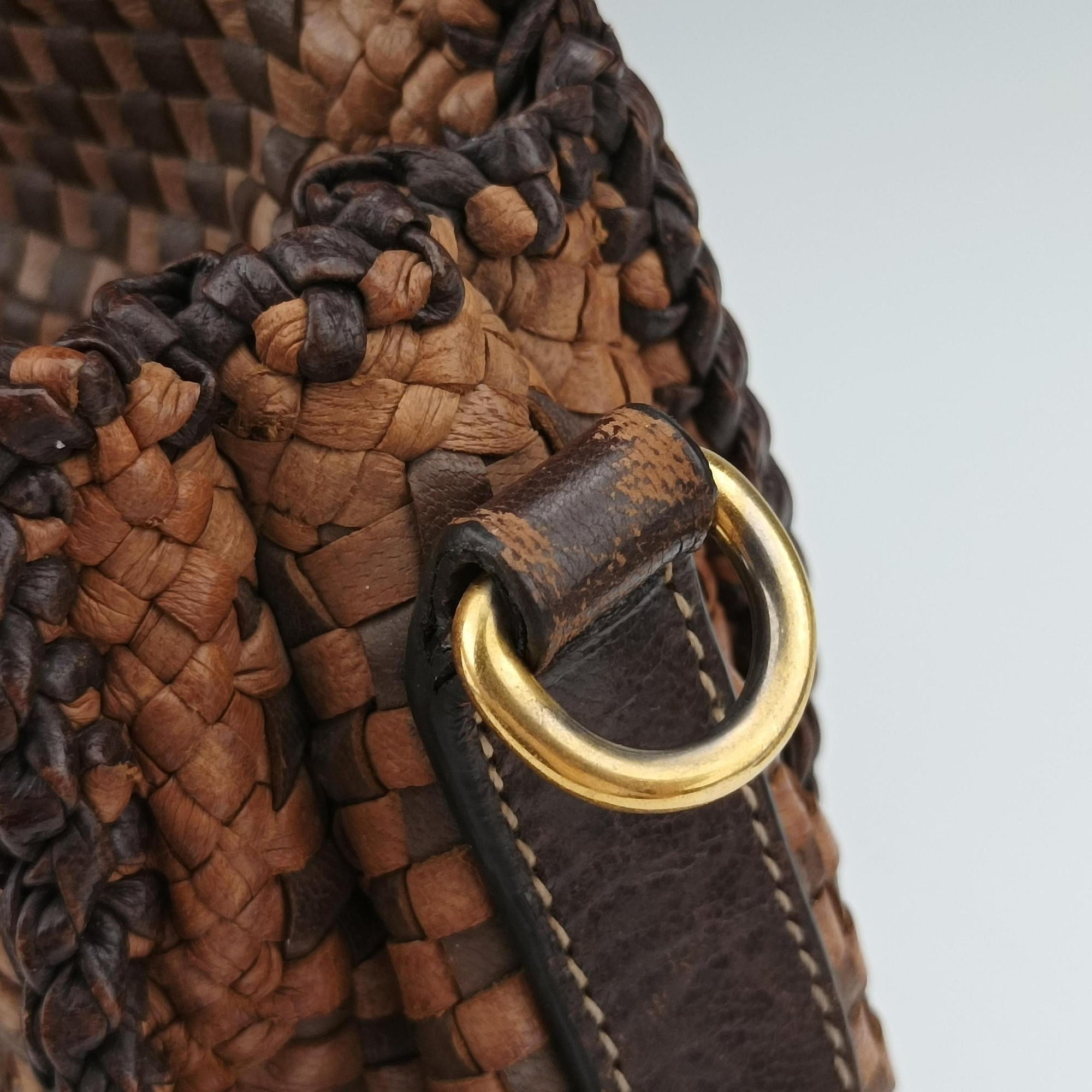 Pre-owned Prada Madras Brown leather  shoulderbag | stylenewstar