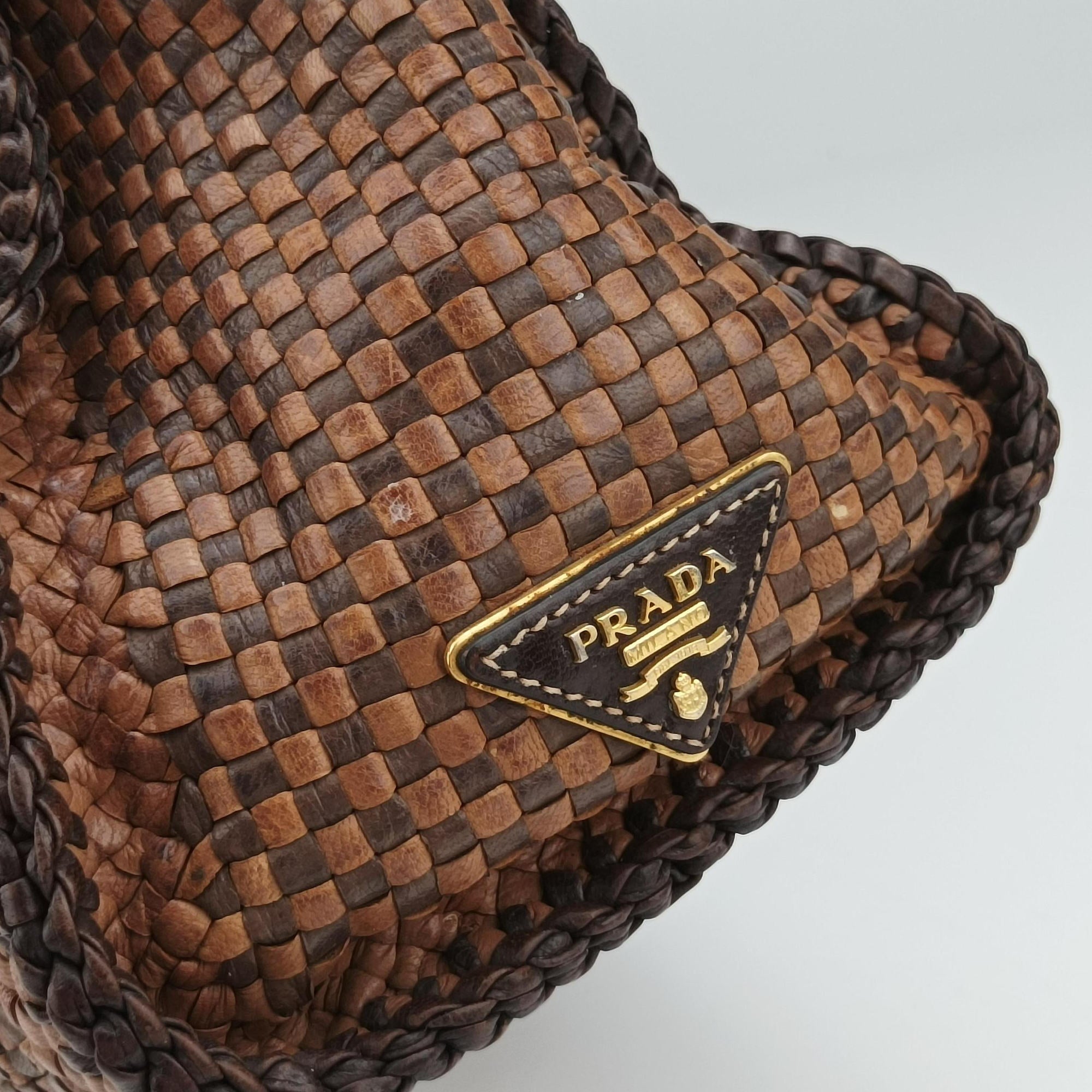 Pre-owned Prada Madras Brown leather  shoulderbag | stylenewstar
