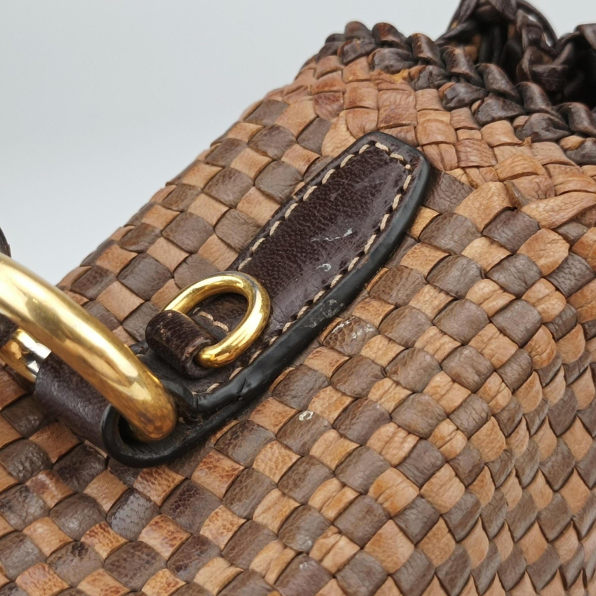 Pre-owned Prada Madras Brown leather  shoulderbag | stylenewstar