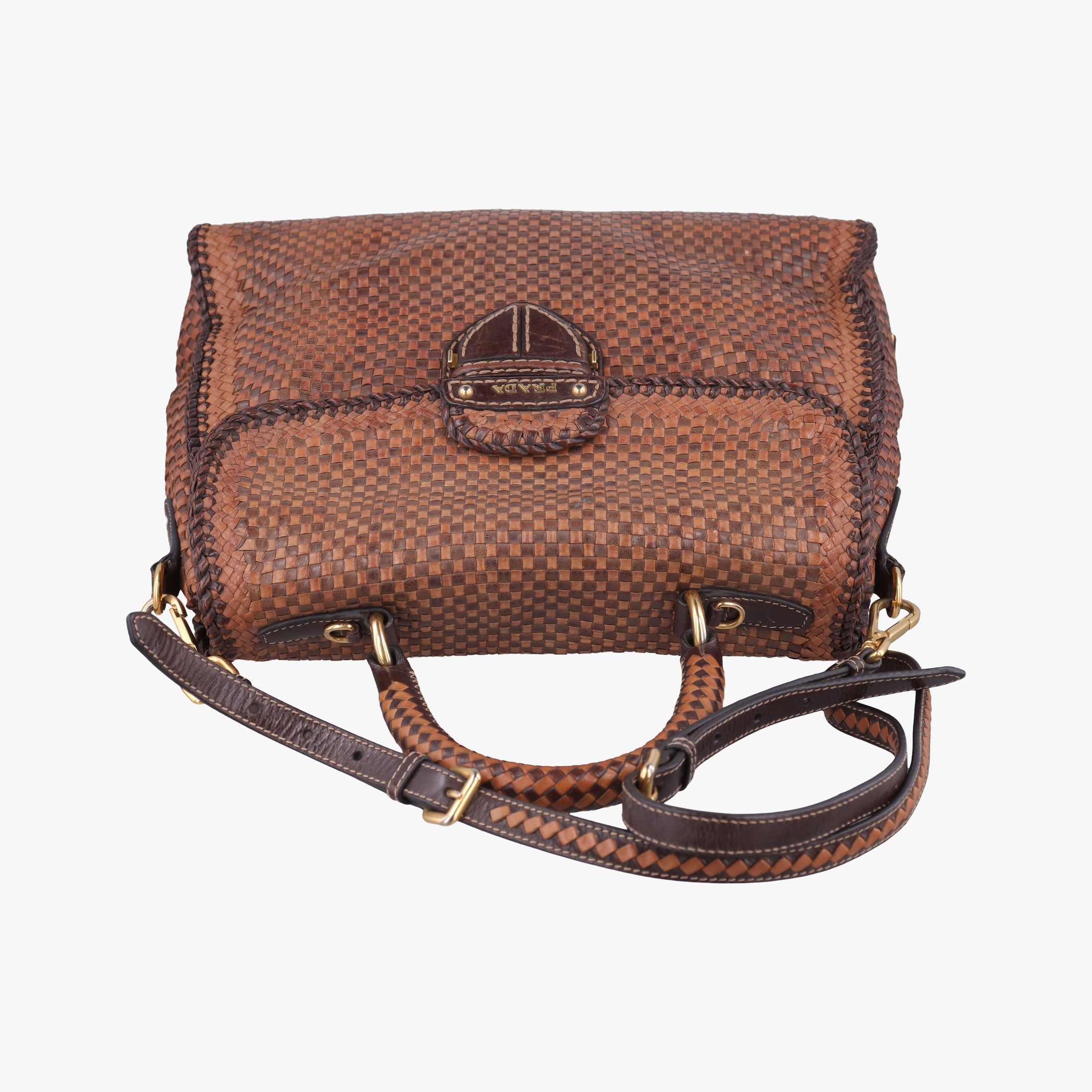 Pre-owned Prada Madras Brown leather  shoulderbag | stylenewstar