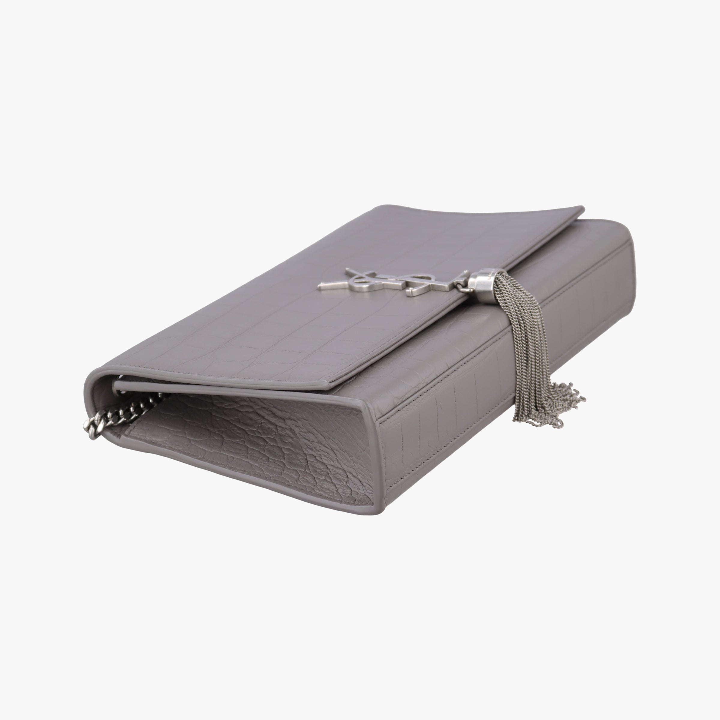 Pre-owned Yves Saint Laurent KATE Grey Leather 354119 shoulderbag | stylenewstar