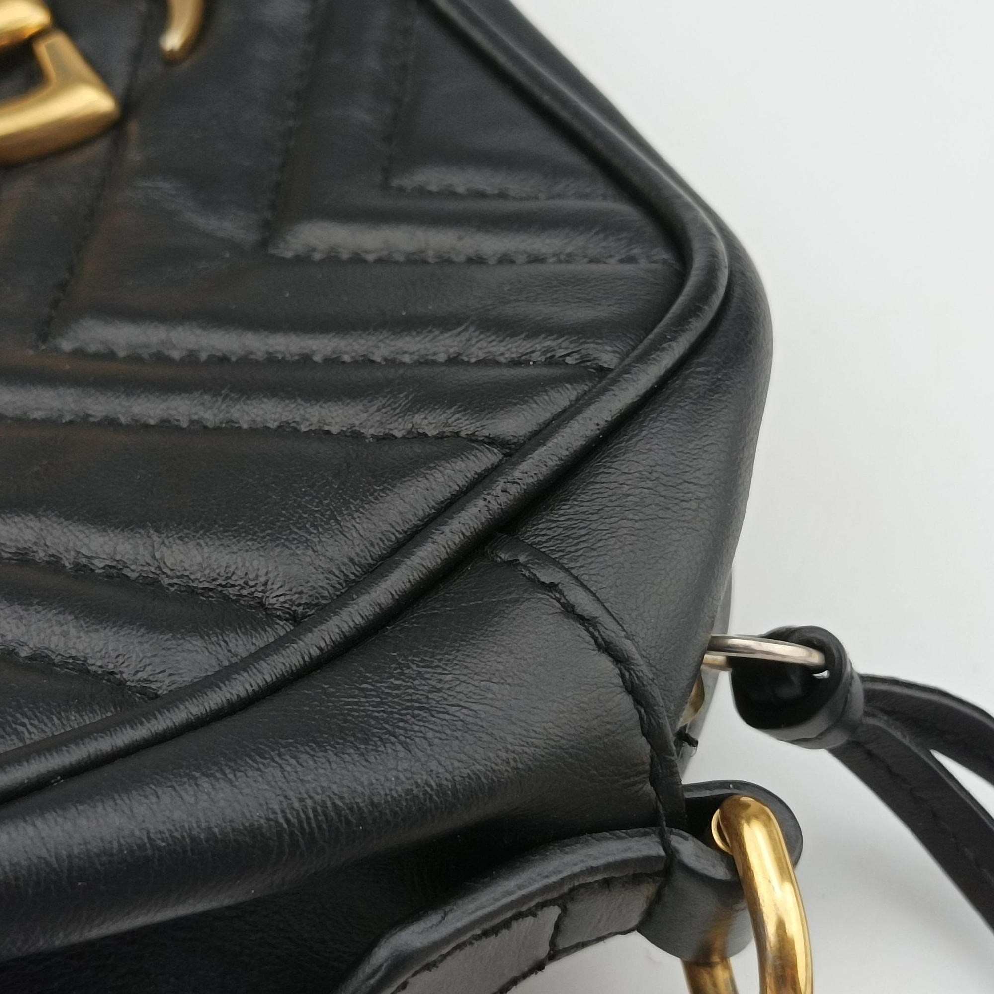 Pre-owned Gucci GG Marmont Black Leather 447632 shoulderbag | stylenewstar