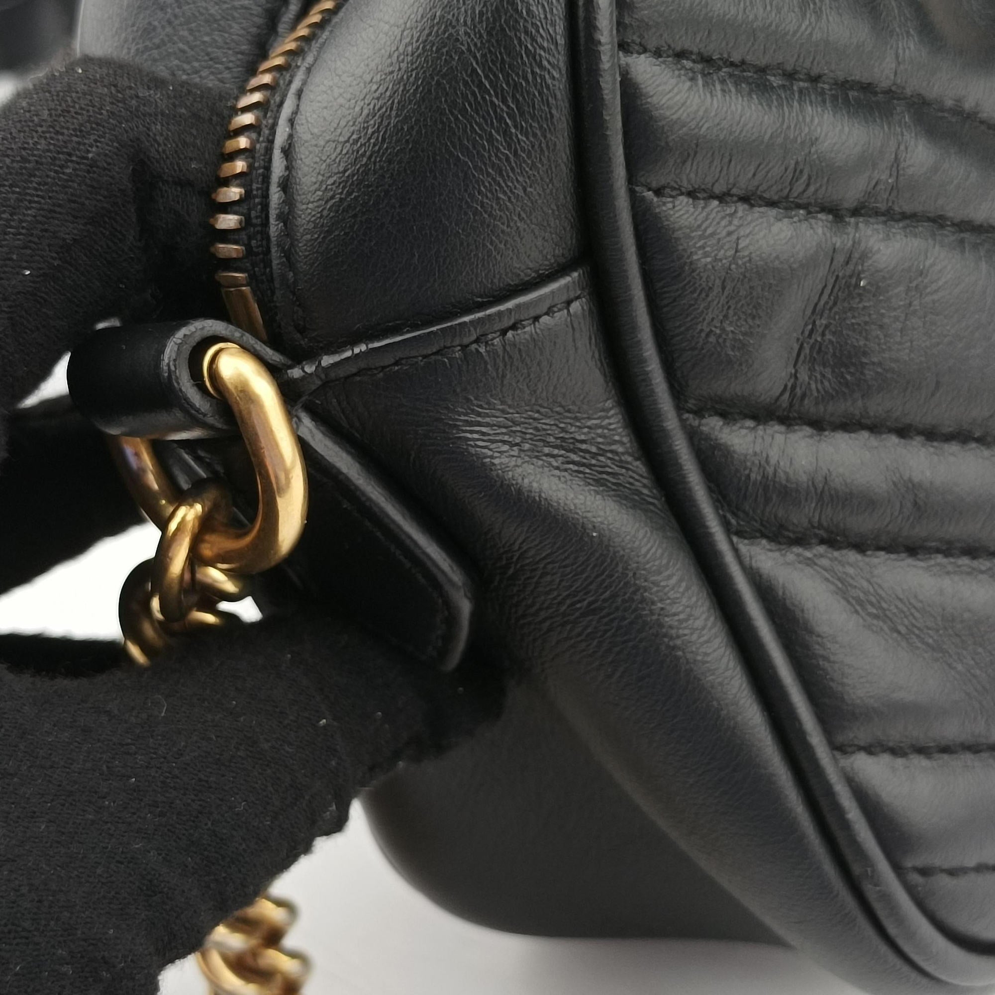 Pre-owned Gucci GG Marmont Black Leather 447632 shoulderbag | stylenewstar