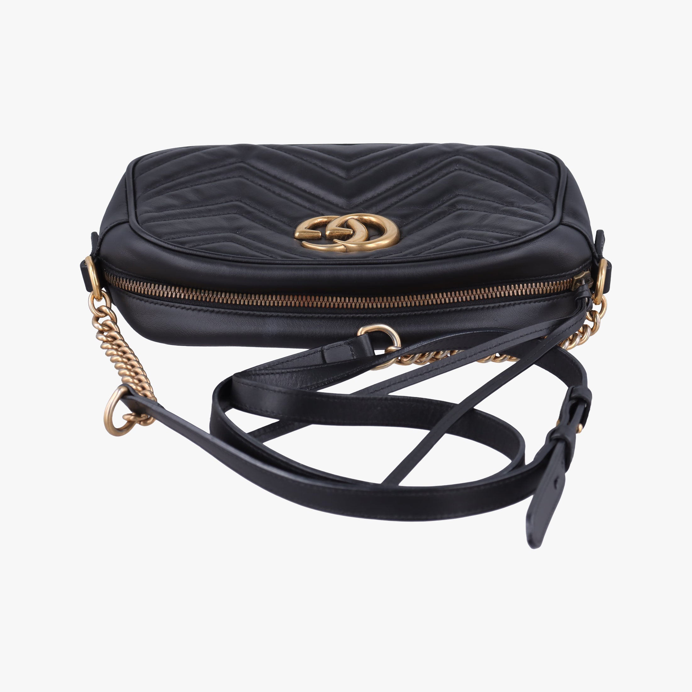 Pre-owned Gucci GG Marmont Black Leather 447632 shoulderbag | stylenewstar