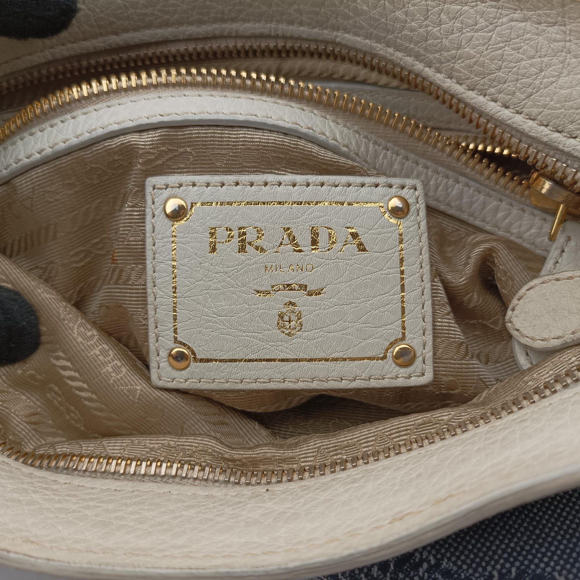 Pre-owned Prada Canapa logo jacquard Navy × white Canvas × leather BT867A shoulderbag | stylenewstar