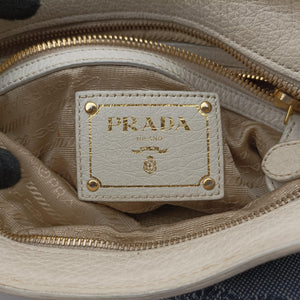 Pre-owned Prada Canapa logo jacquard Navy × white Canvas × leather BT867A shoulderbag | stylenewstar