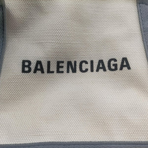 Pre-owned Balenciaga Navy Cabas XS Ivory × Gray Canvas x Leather  handbag | stylenewstar