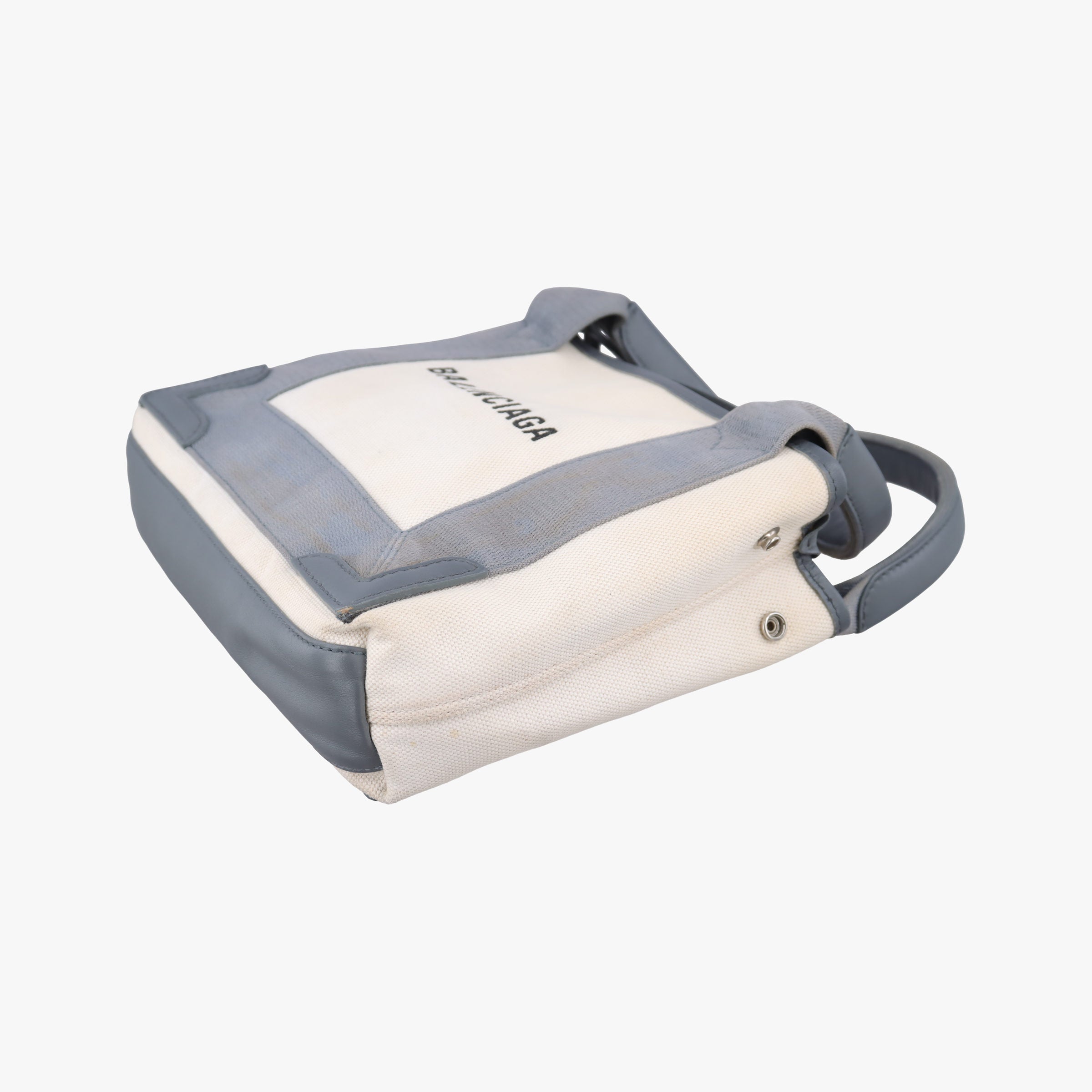Pre-owned Balenciaga Navy Cabas XS Ivory × Gray Canvas x Leather  handbag | stylenewstar