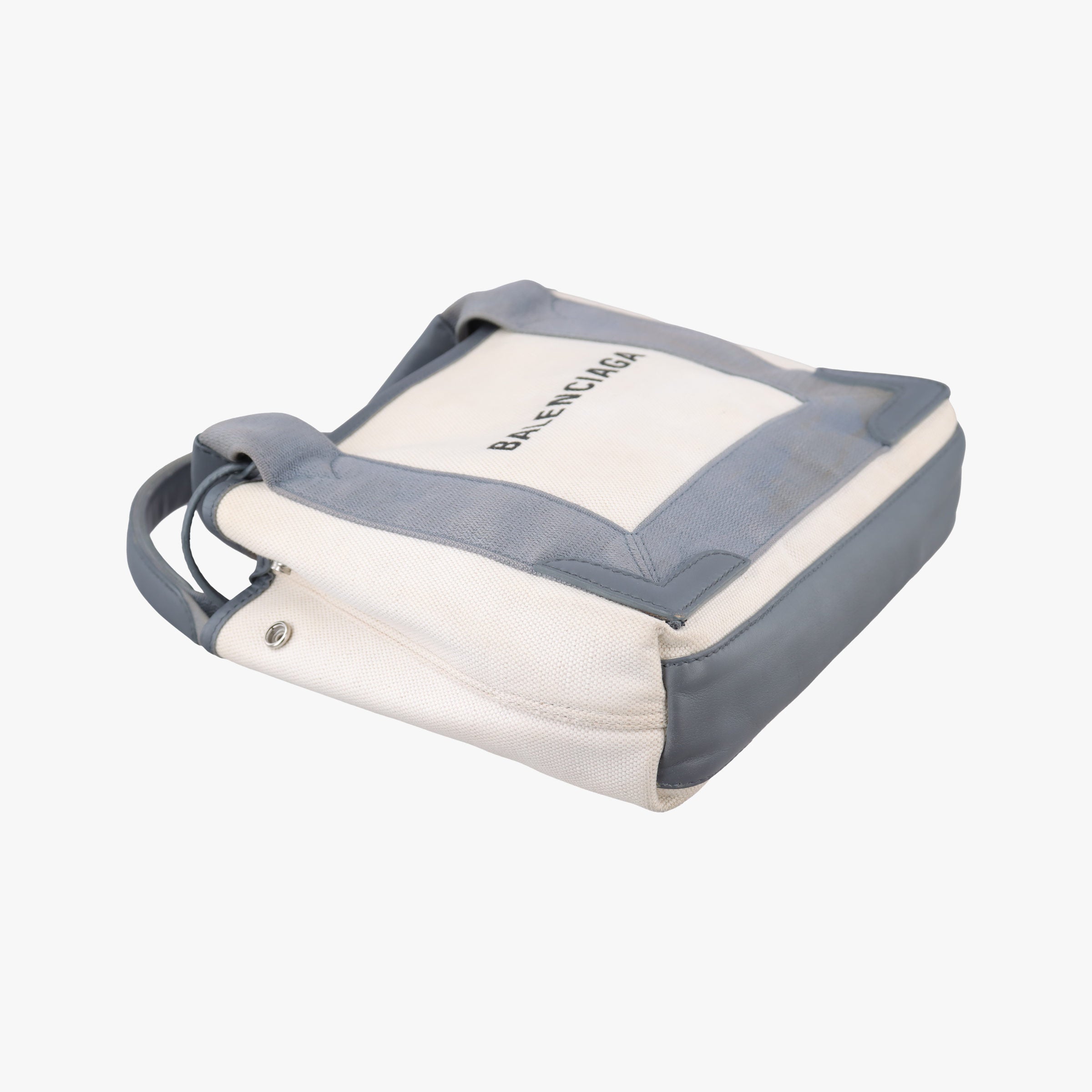 Pre-owned Balenciaga Navy Cabas XS Ivory × Gray Canvas x Leather  handbag | stylenewstar