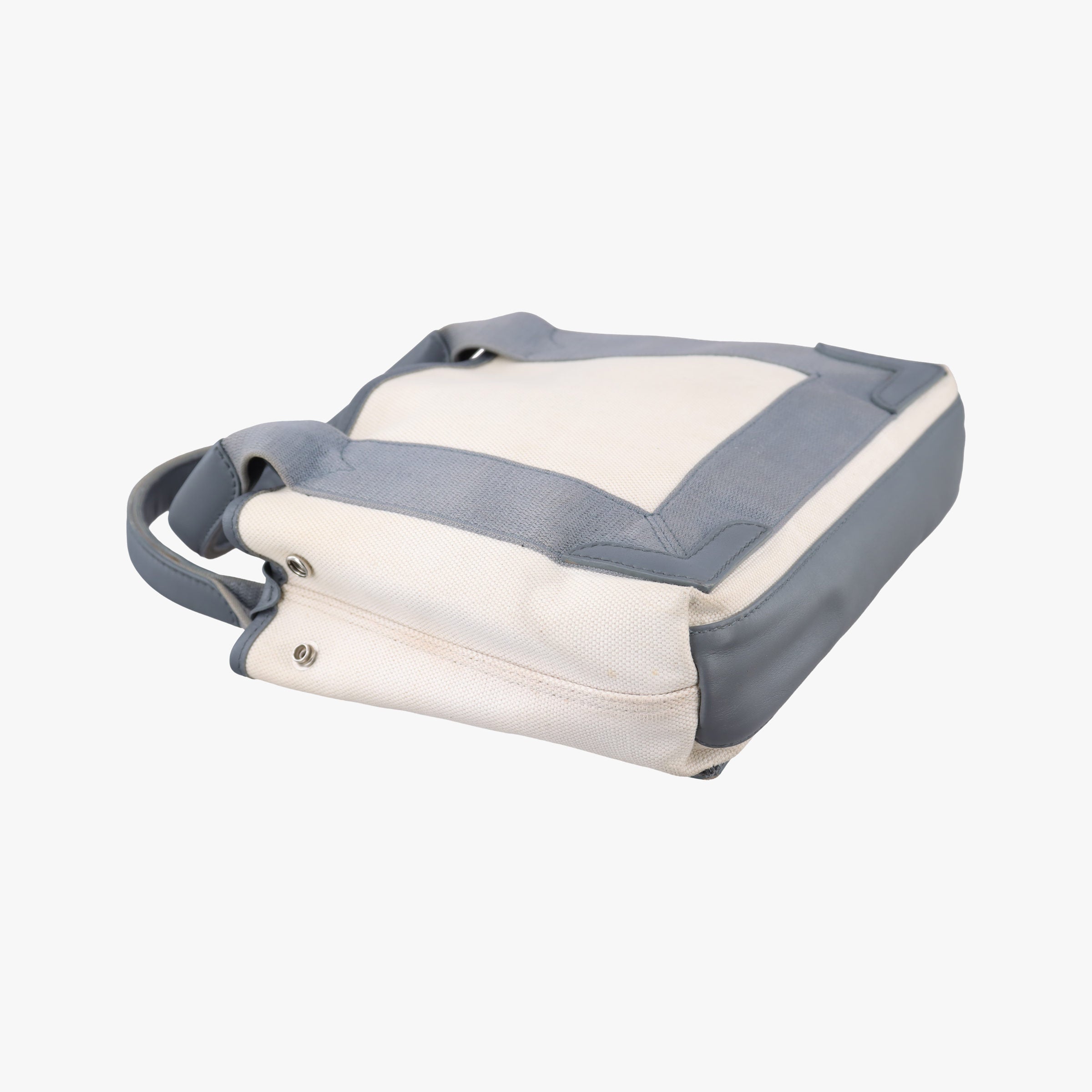 Pre-owned Balenciaga Navy Cabas XS Ivory × Gray Canvas x Leather  handbag | stylenewstar