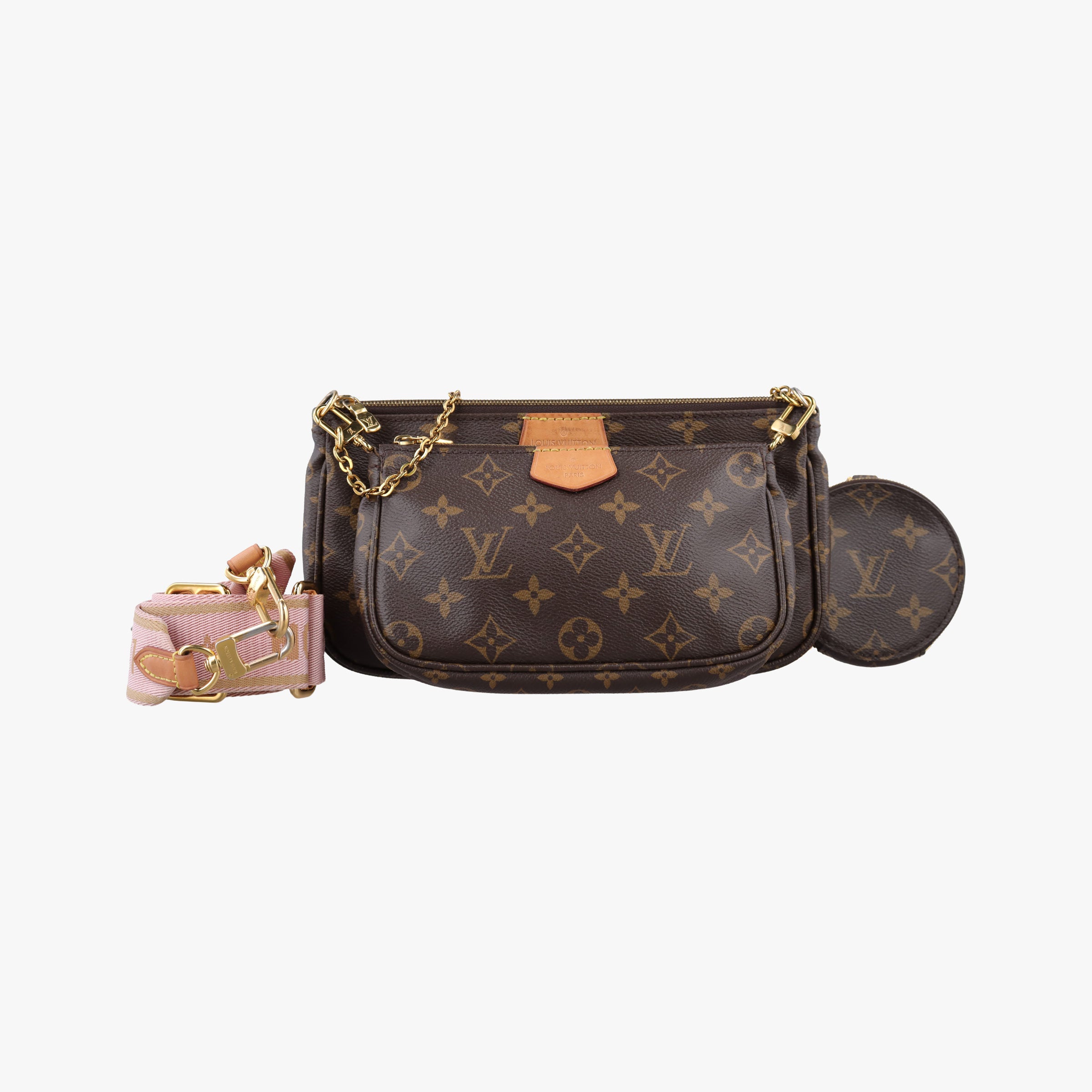Pre-owned Louis Vuitton MULTI POCHETTE ACCESSOIRES MARRON×ROSE CLAIRE Monogram Canvas M44840 shoulderbag | stylenewstar