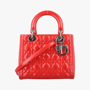 Pre-owned Christian Dior Lady Dior Red patent  shoulderbag | stylenewstar