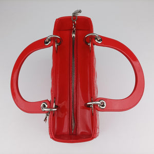 Pre-owned Christian Dior Lady Dior Red patent  shoulderbag | stylenewstar