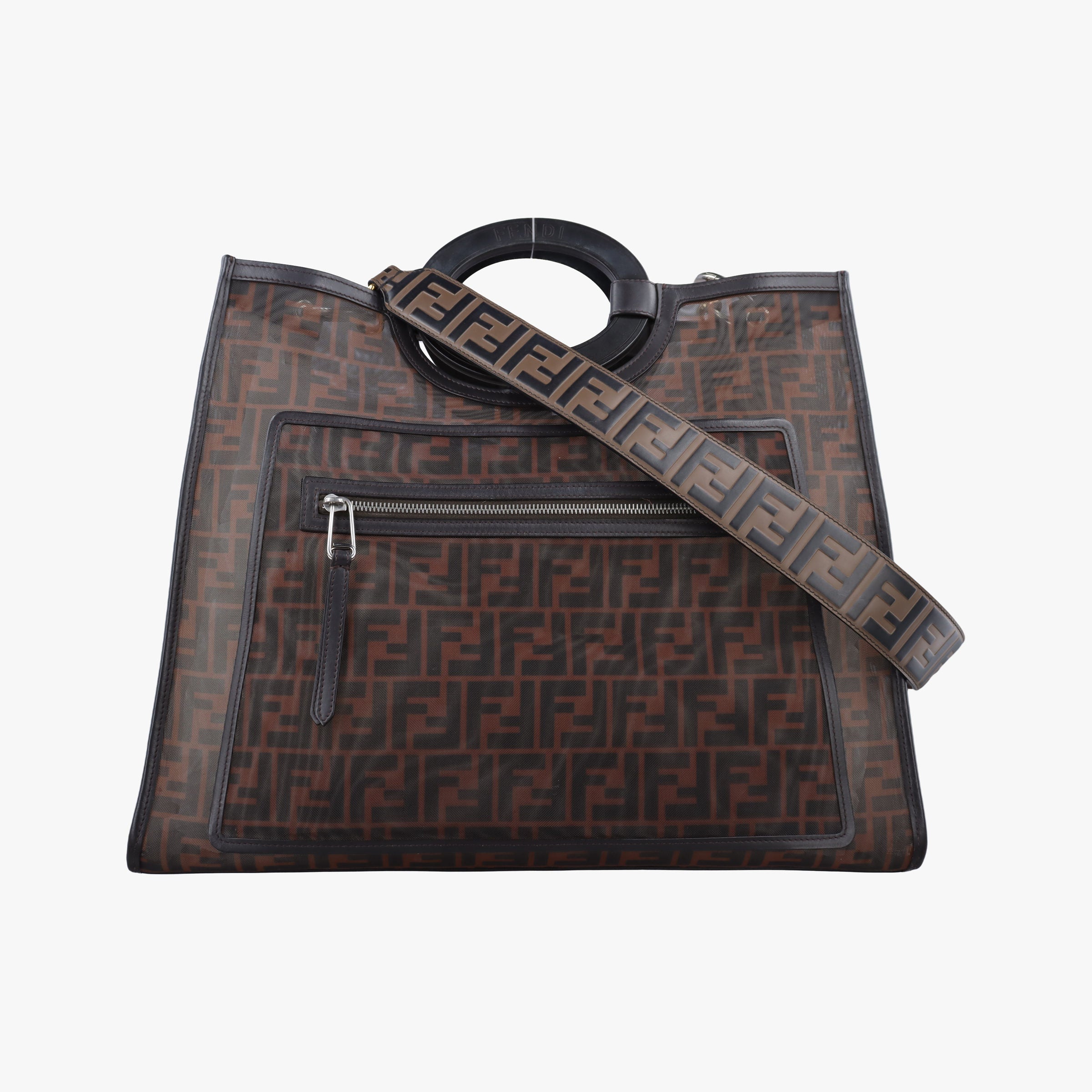 Secondhand Fendi Zucca pattern Brown mesh×Calf Leather 8BH351 shoulderbag | stylenewstar