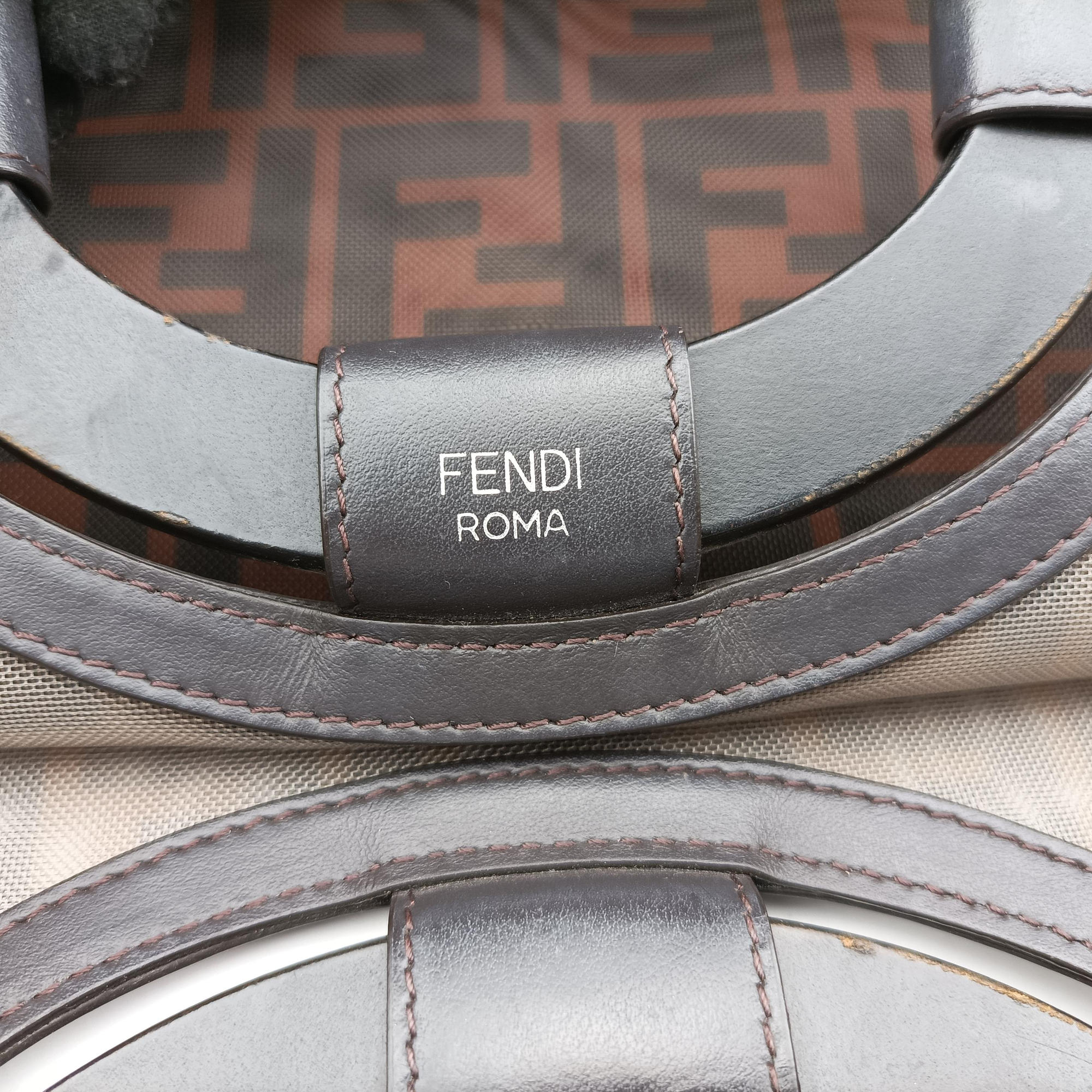 Secondhand Fendi Zucca pattern Brown mesh×Calf Leather 8BH351 shoulderbag | stylenewstar