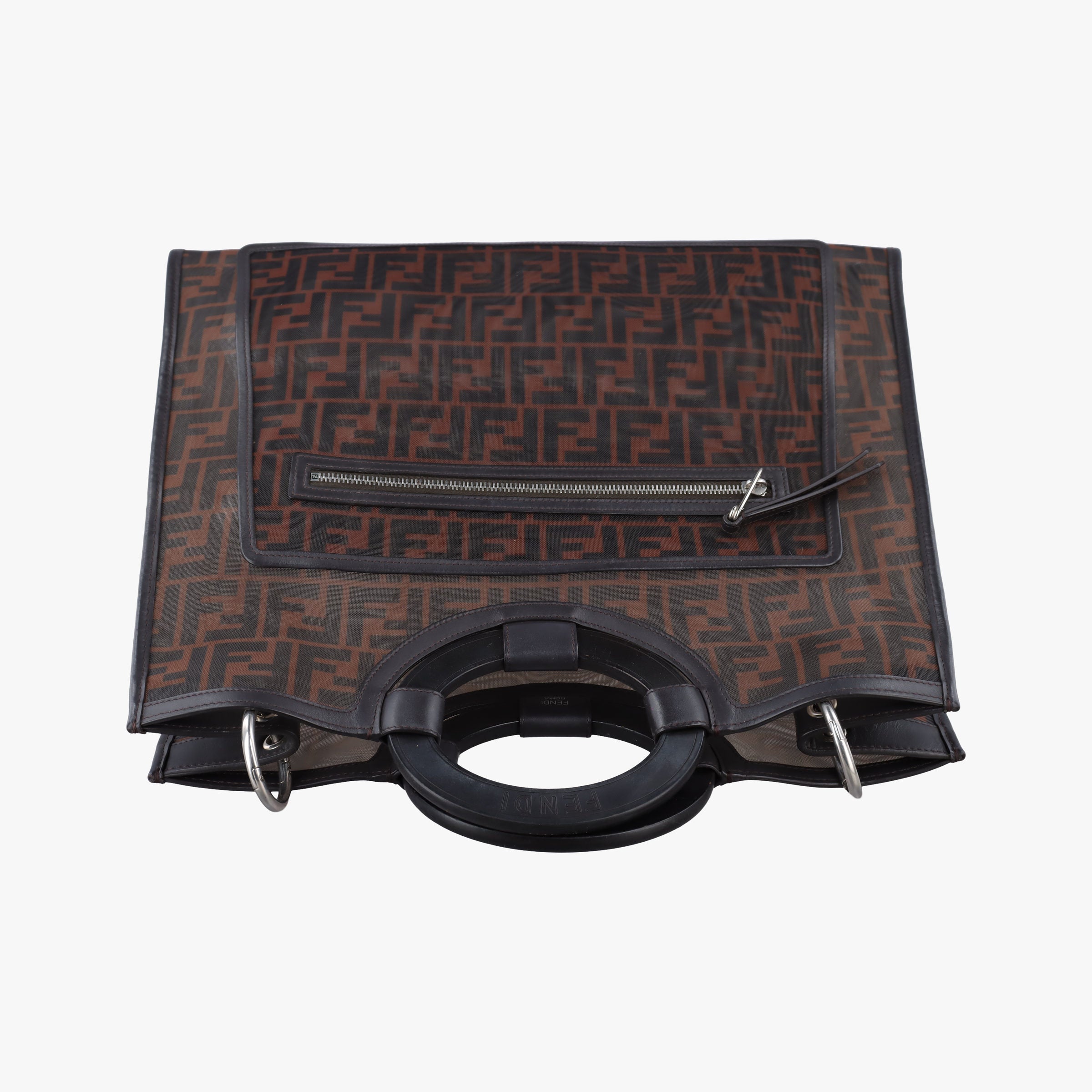 Secondhand Fendi Zucca pattern Brown mesh×Calf Leather 8BH351 shoulderbag | stylenewstar
