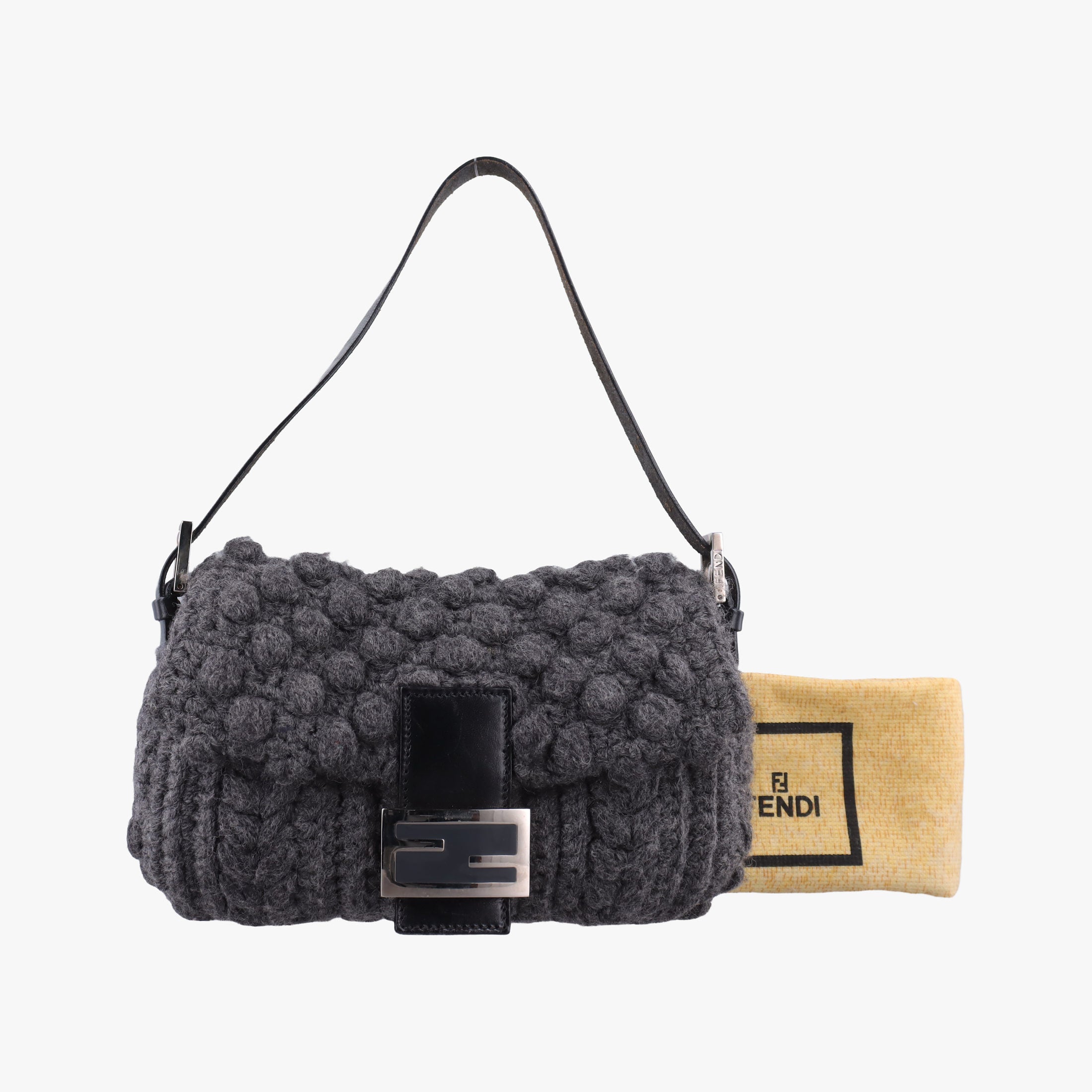 Pre-owned Fendi Baguette Grey Wool × Leather 16 160 shoulderbag | stylenewstar