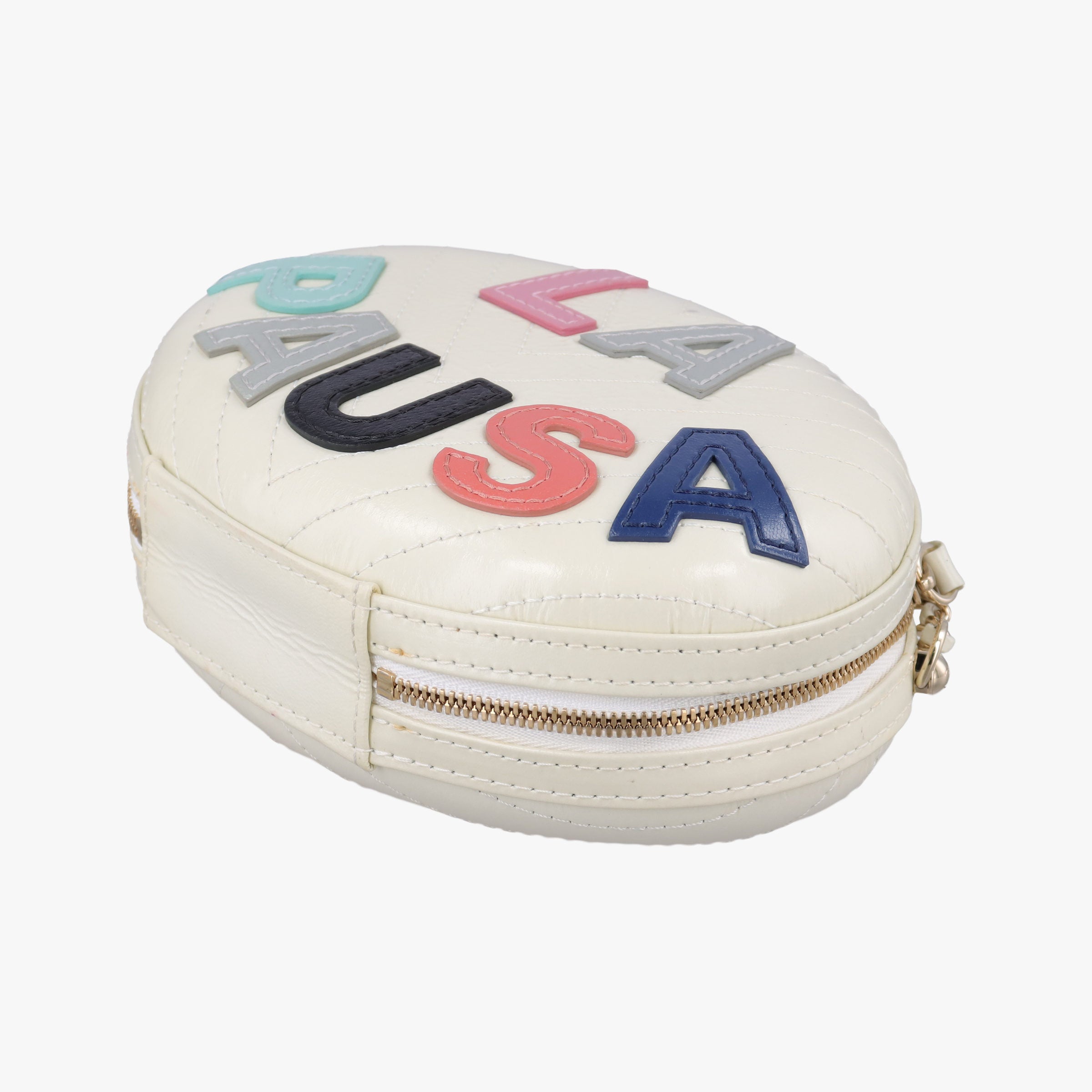 Vintage Chanel LA PAUSA Shiny Chevron Oval Tassel White Leather AS0204 shoulderbag | stylenewstar