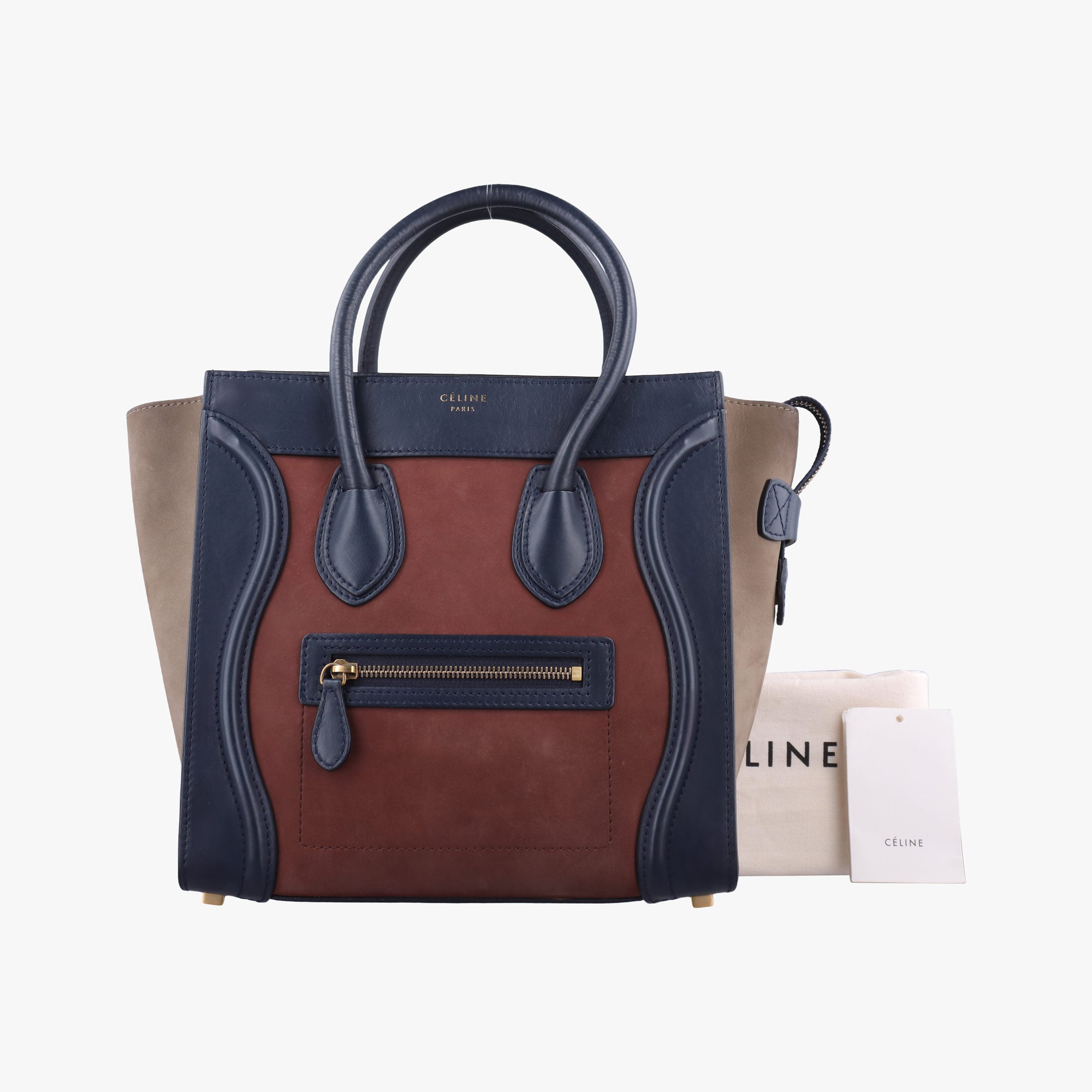 Pre-owned Celine Luggage Mini Shopper Beige×red×blue Leather×suede  handbag | stylenewstar