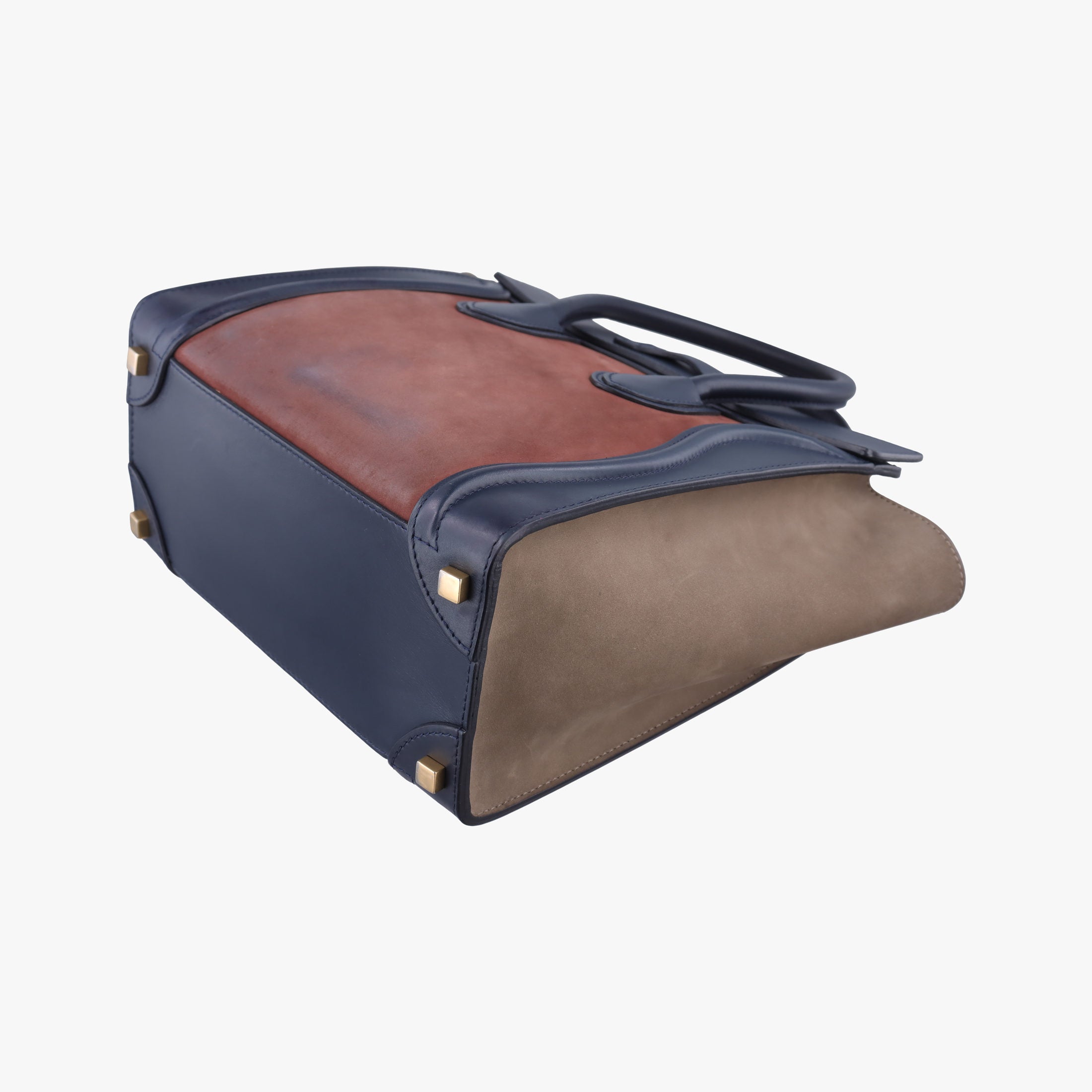 Pre-owned Celine Luggage Mini Shopper Beige×red×blue Leather×suede  handbag | stylenewstar