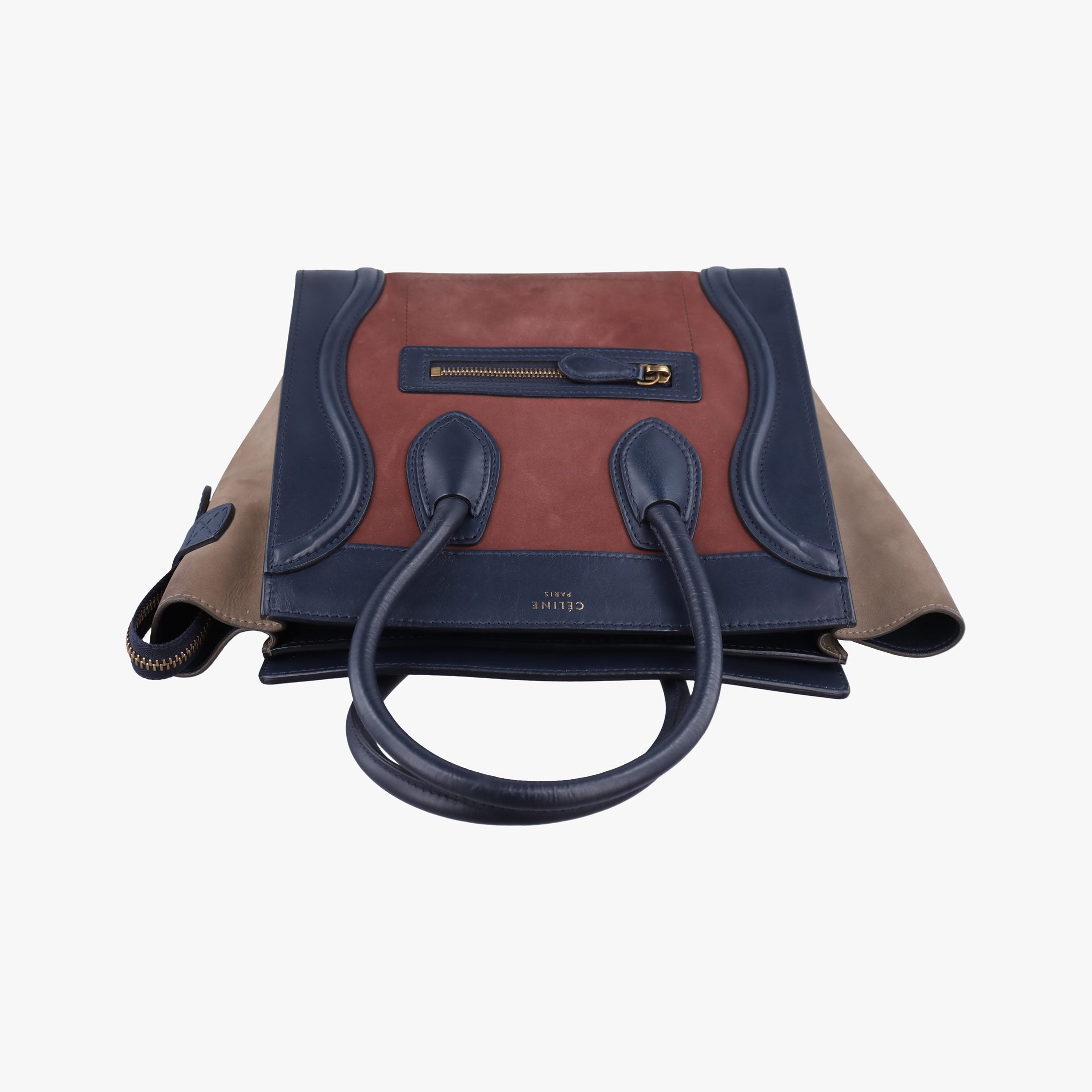 Pre-owned Celine Luggage Mini Shopper Beige×red×blue Leather×suede  handbag | stylenewstar