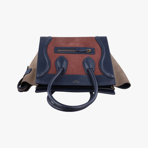 Pre-owned Celine Luggage Mini Shopper Beige×red×blue Leather×suede  handbag | stylenewstar