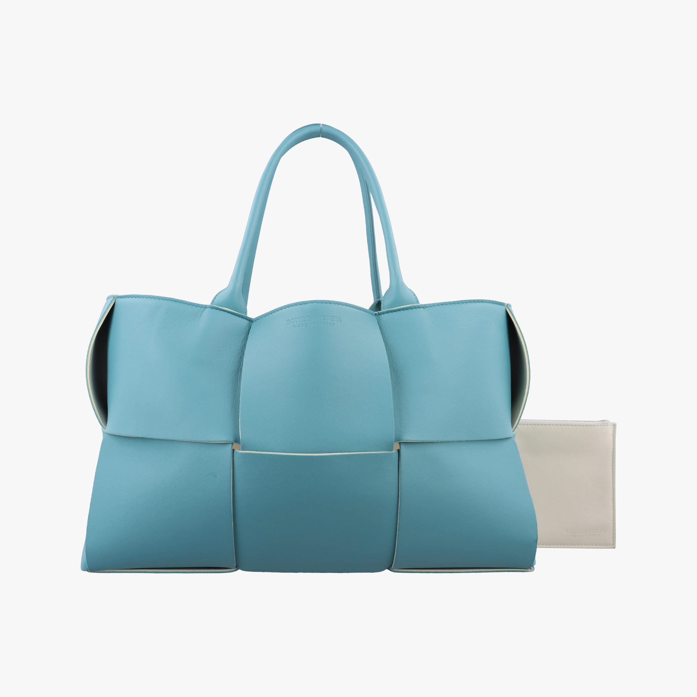Pre-owned Bottega Veneta THE ARCO Tote Blue lambskin  handbag | stylenewstar
