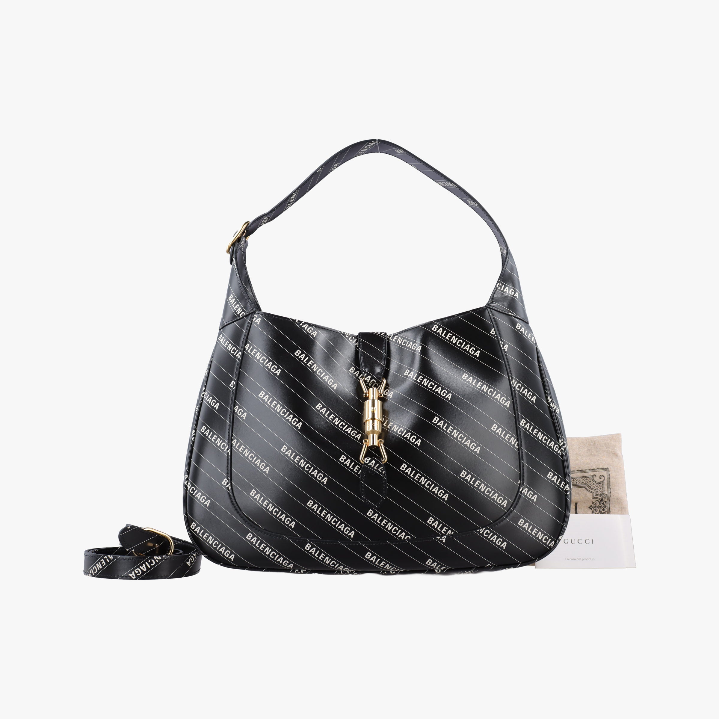 Pre-owned Gucci Gucci x Balenciaga The Hacker Project Jackie 1961 Black Leather 636712 shoulderbag | stylenewstar