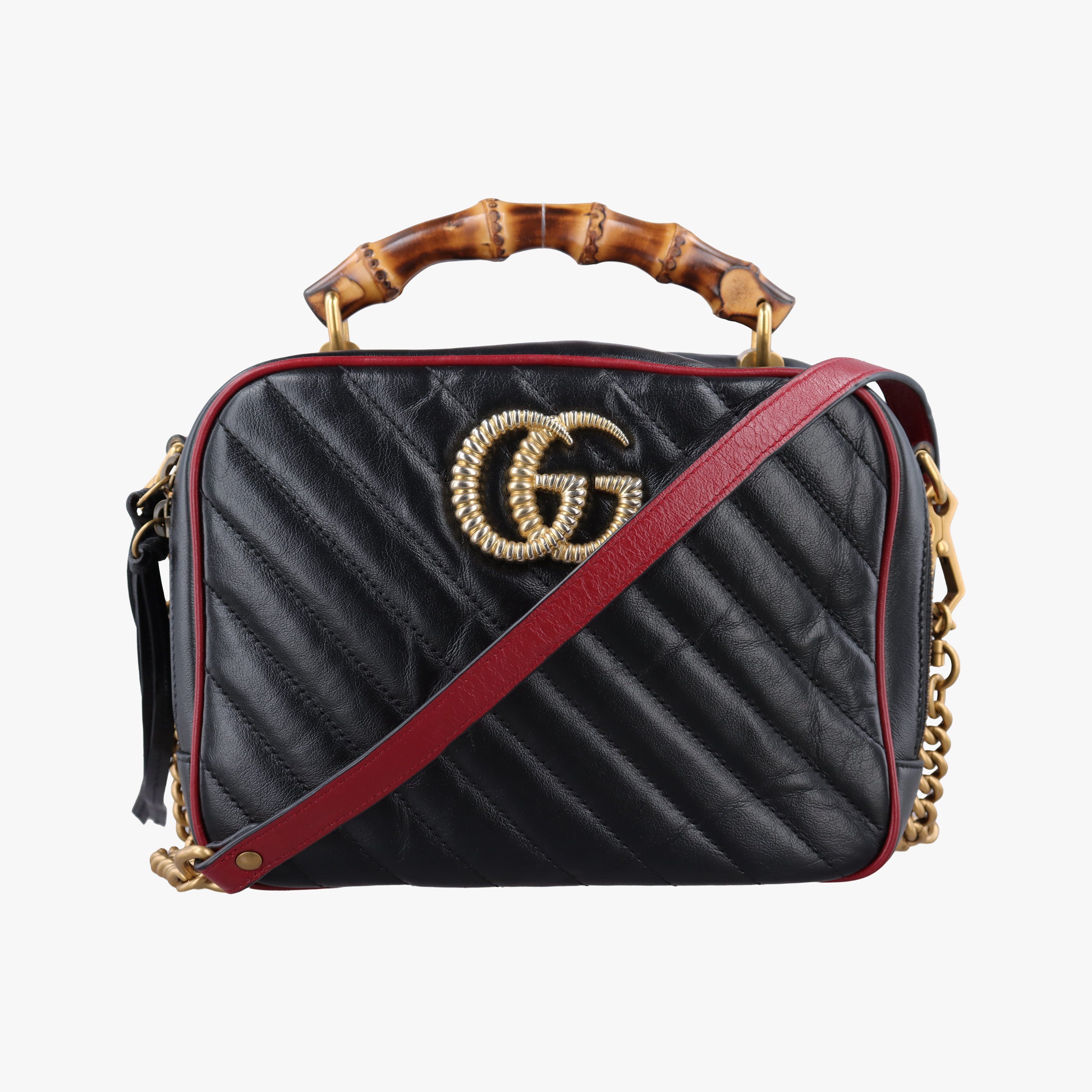Secondhand Gucci GG Marmont Bamboo Top Handle Black×Red Leather 602270 shoulderbag | stylenewstar