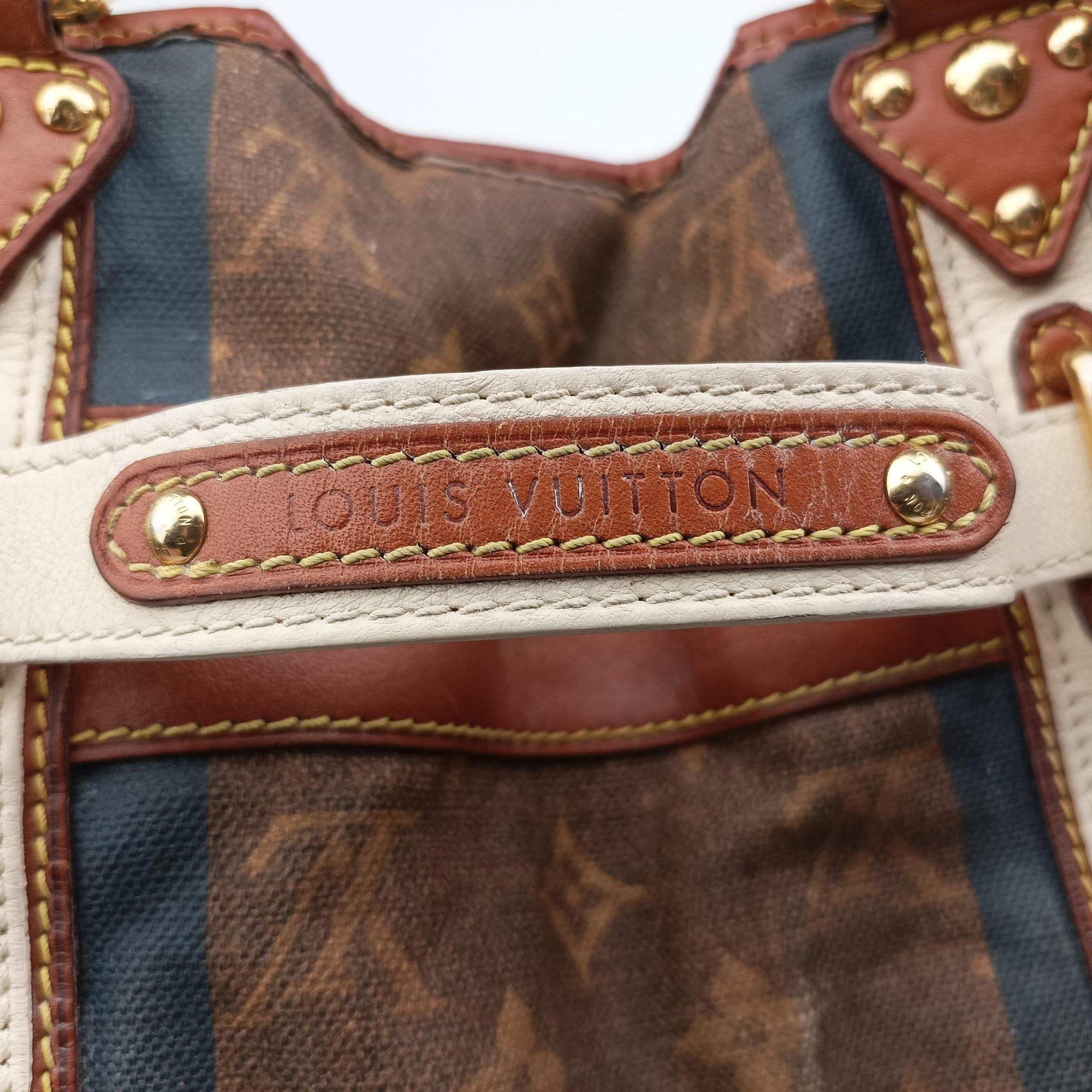 Pre-owned Louis Vuitton Sac Rayures GM brown×multicolor Monogram Tissue M56385 handbag | stylenewstar
