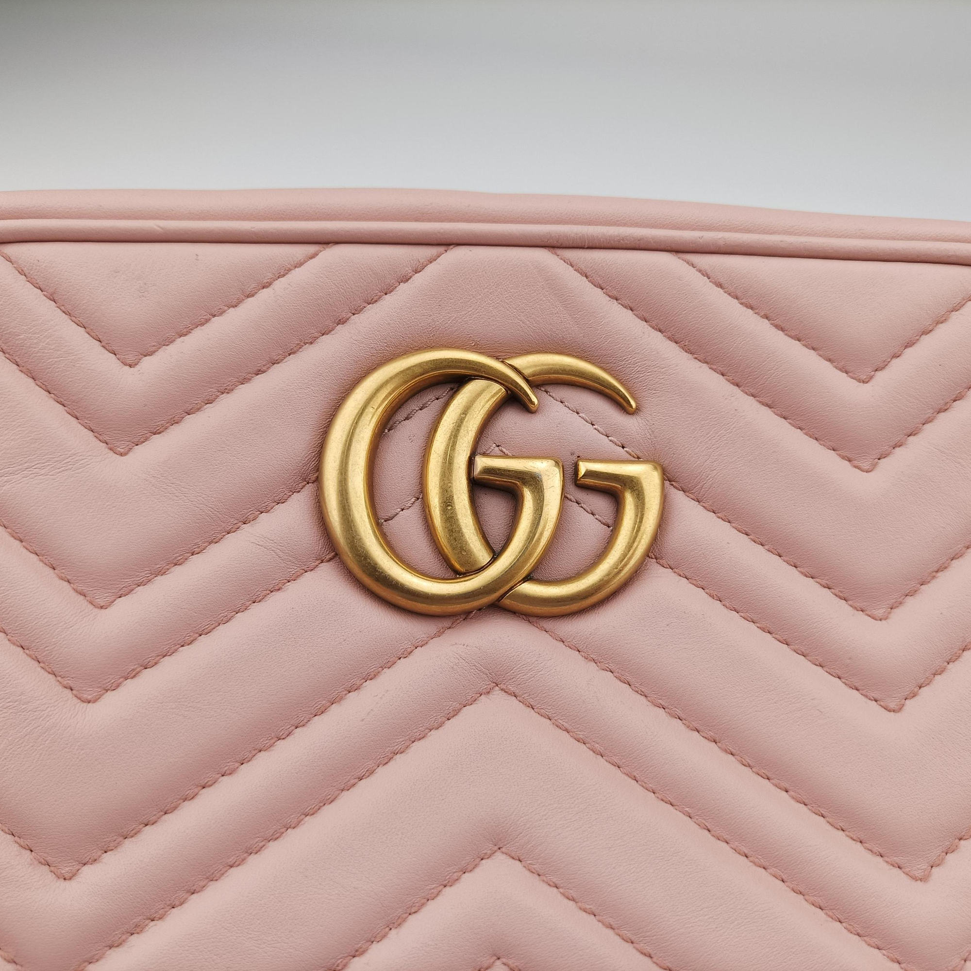 Pre-owned Gucci GG Marmont Pink Leather 447632 shoulderbag | stylenewstar
