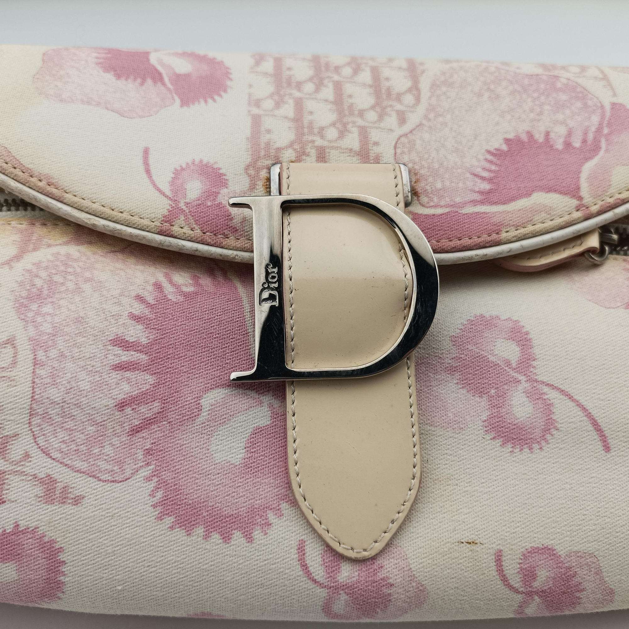 Pre-owned Christian Dior Cherry Blossom Flower Baguette White×Multicolour canvas  shoulderbag | stylenewstar