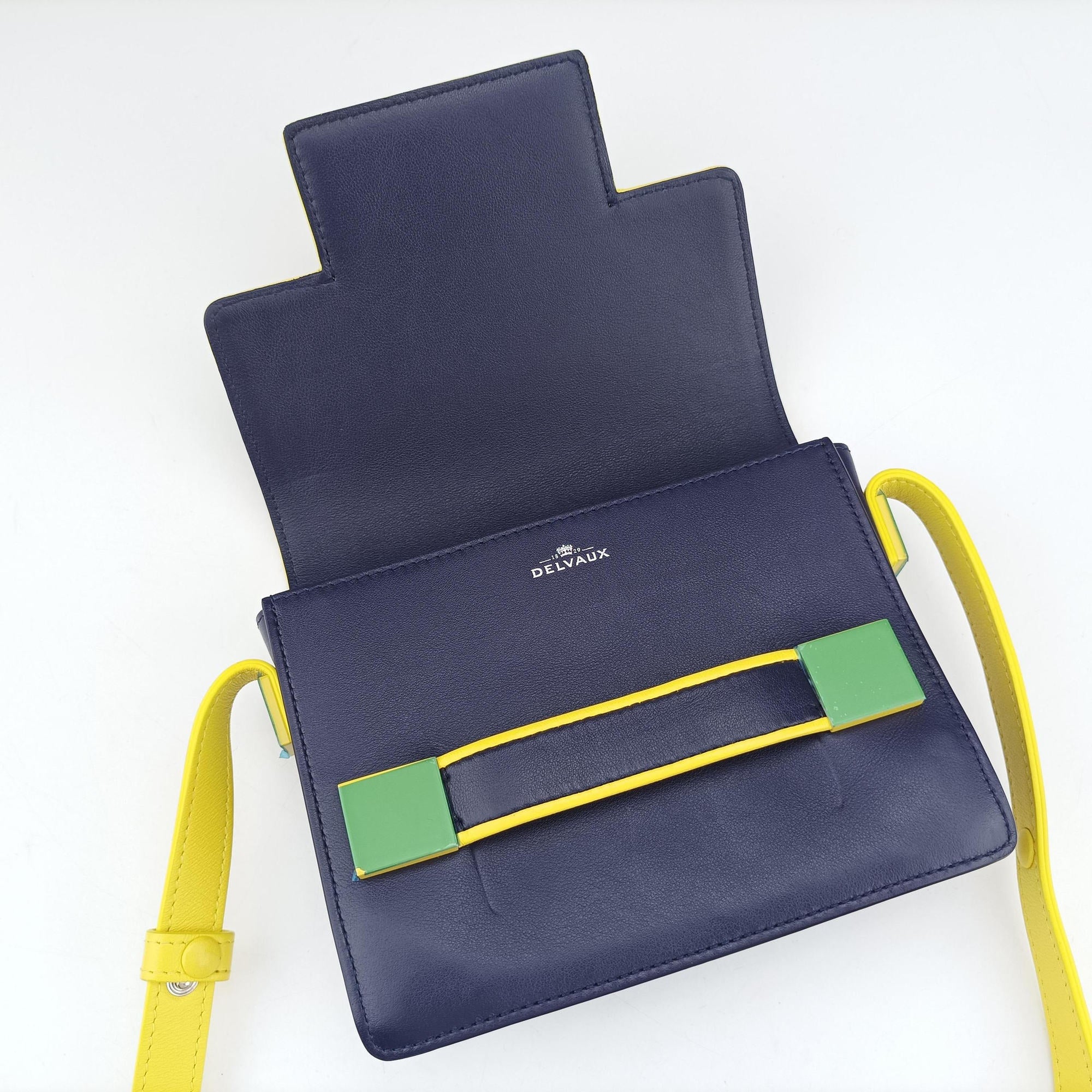 Pre-owned Delvaux Madame Navy × Yellow × Green Leather  shoulderbag | stylenewstar
