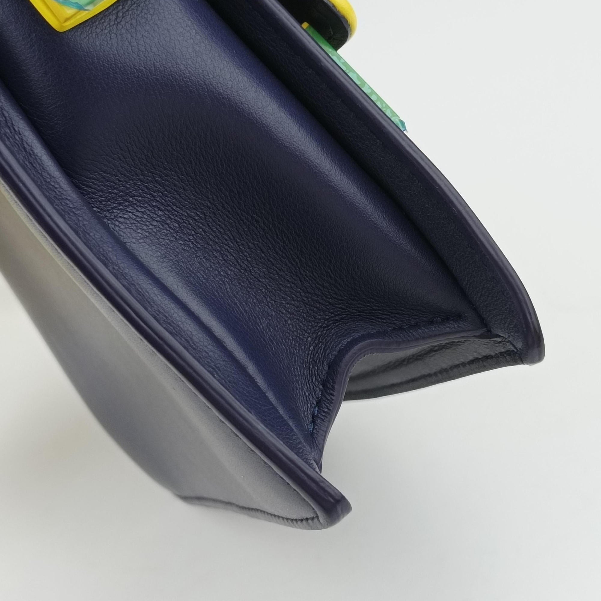 Pre-owned Delvaux Madame Navy × Yellow × Green Leather  shoulderbag | stylenewstar