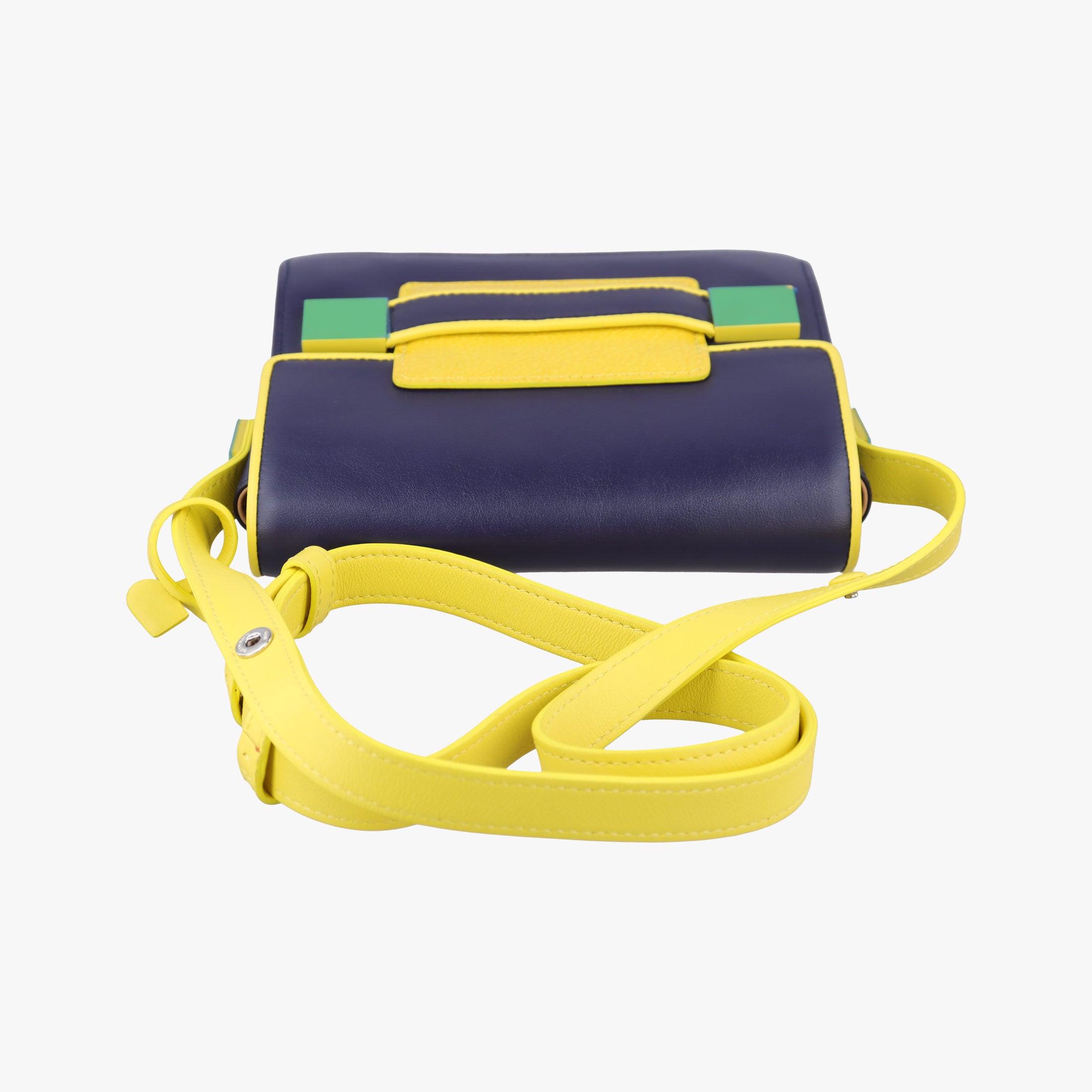 Pre-owned Delvaux Madame Navy × Yellow × Green Leather  shoulderbag | stylenewstar