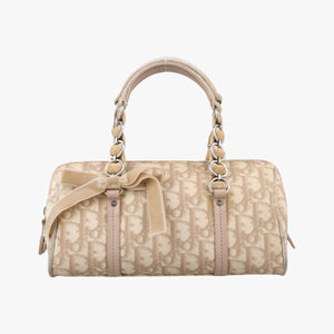 Pre-owned Christian Dior Romantic Trotter Beige x White PVC coated canvas x velour  handbag | stylenewstar