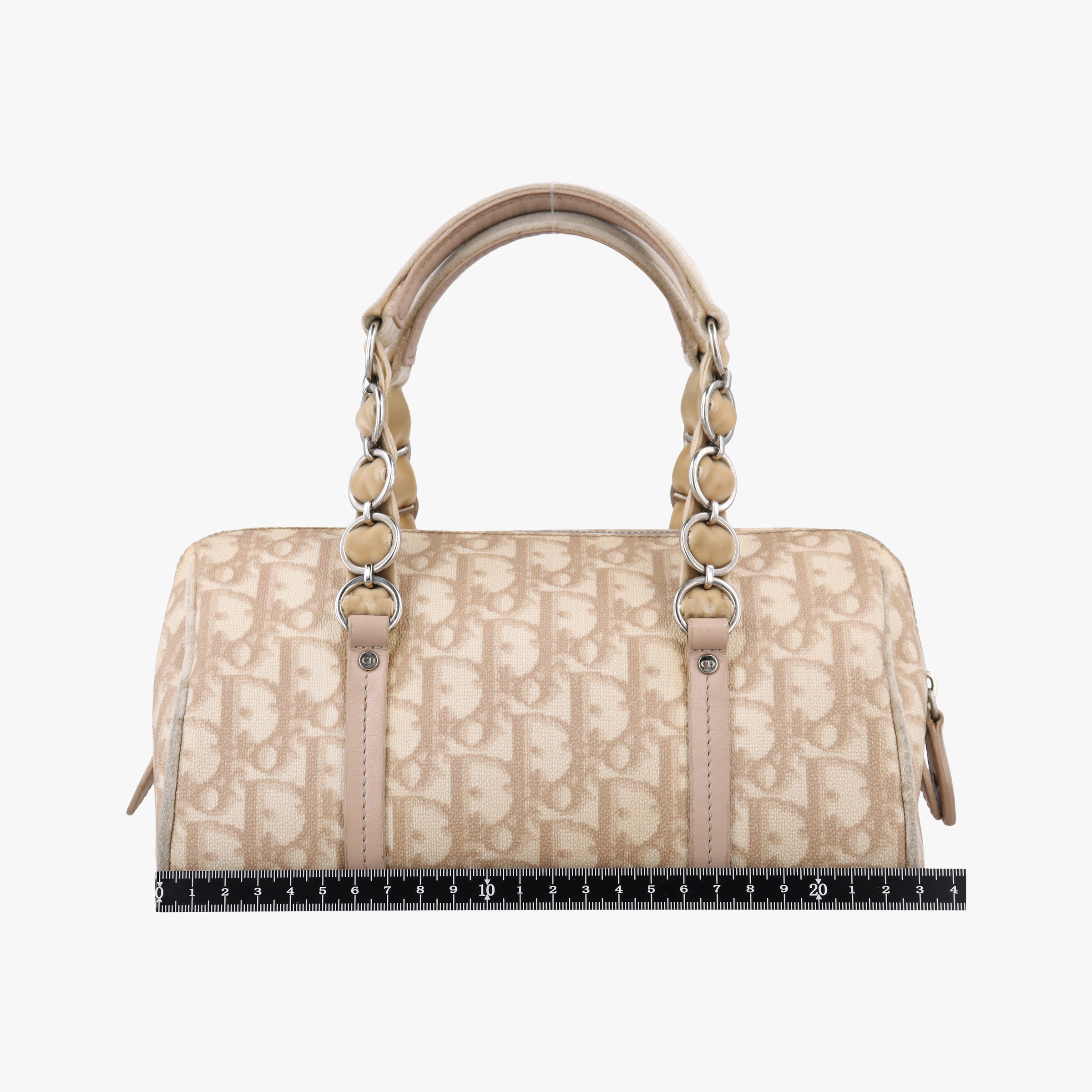 Pre-owned Christian Dior Romantic Trotter Beige x White PVC coated canvas x velour  handbag | stylenewstar