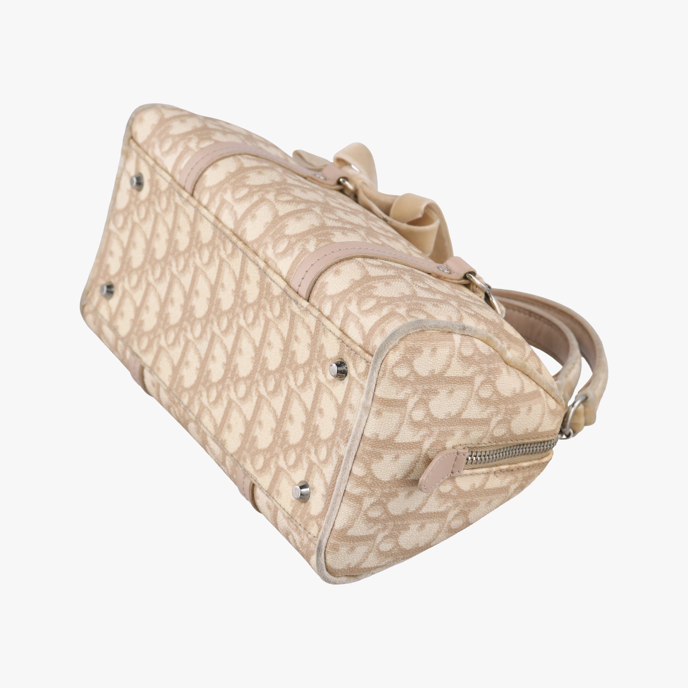 Pre-owned Christian Dior Romantic Trotter Beige x White PVC coated canvas x velour  handbag | stylenewstar