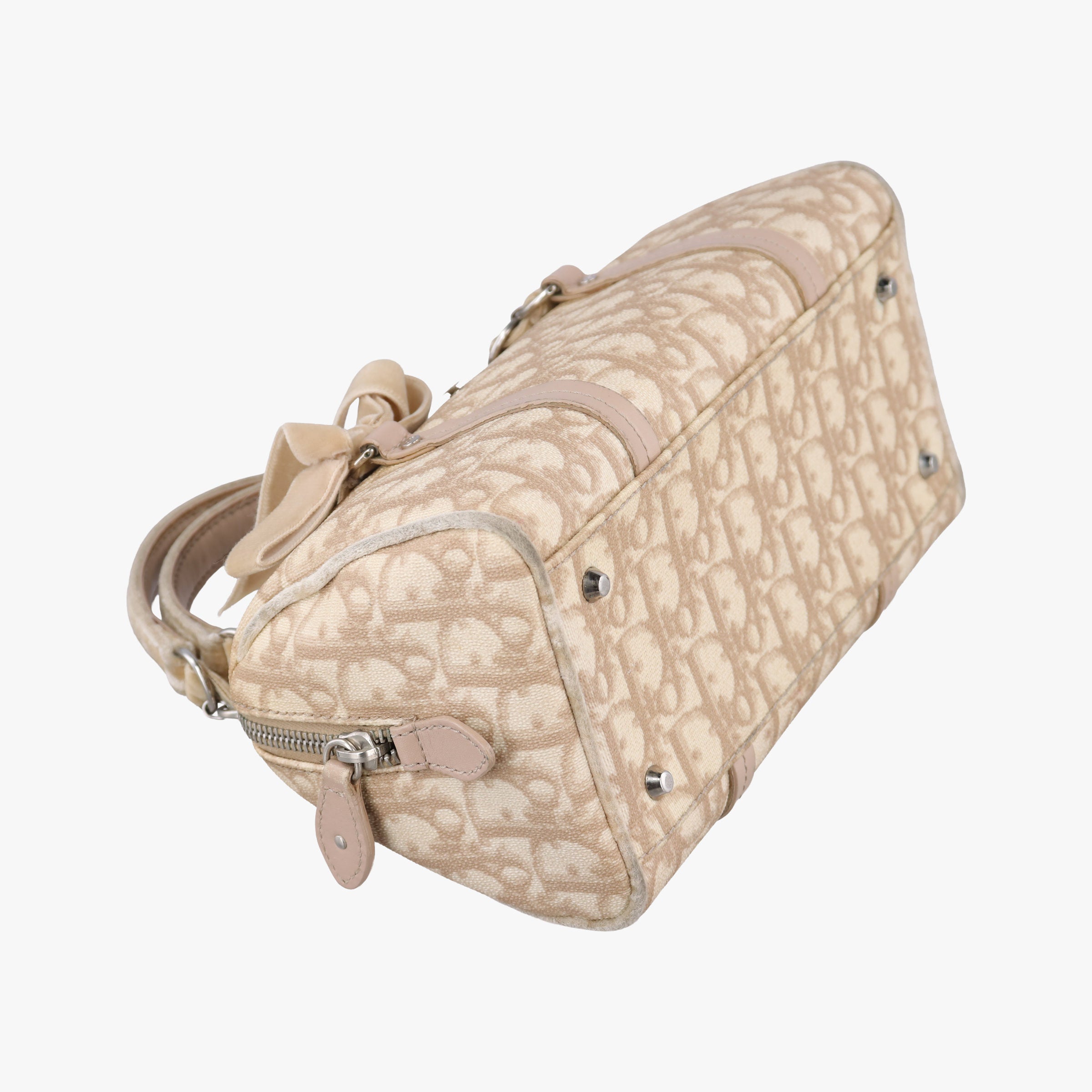Pre-owned Christian Dior Romantic Trotter Beige x White PVC coated canvas x velour  handbag | stylenewstar