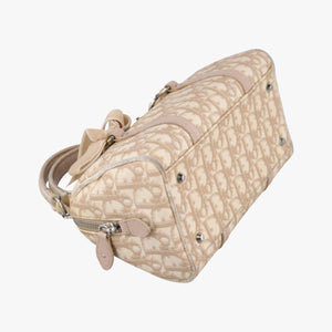 Pre-owned Christian Dior Romantic Trotter Beige x White PVC coated canvas x velour  handbag | stylenewstar