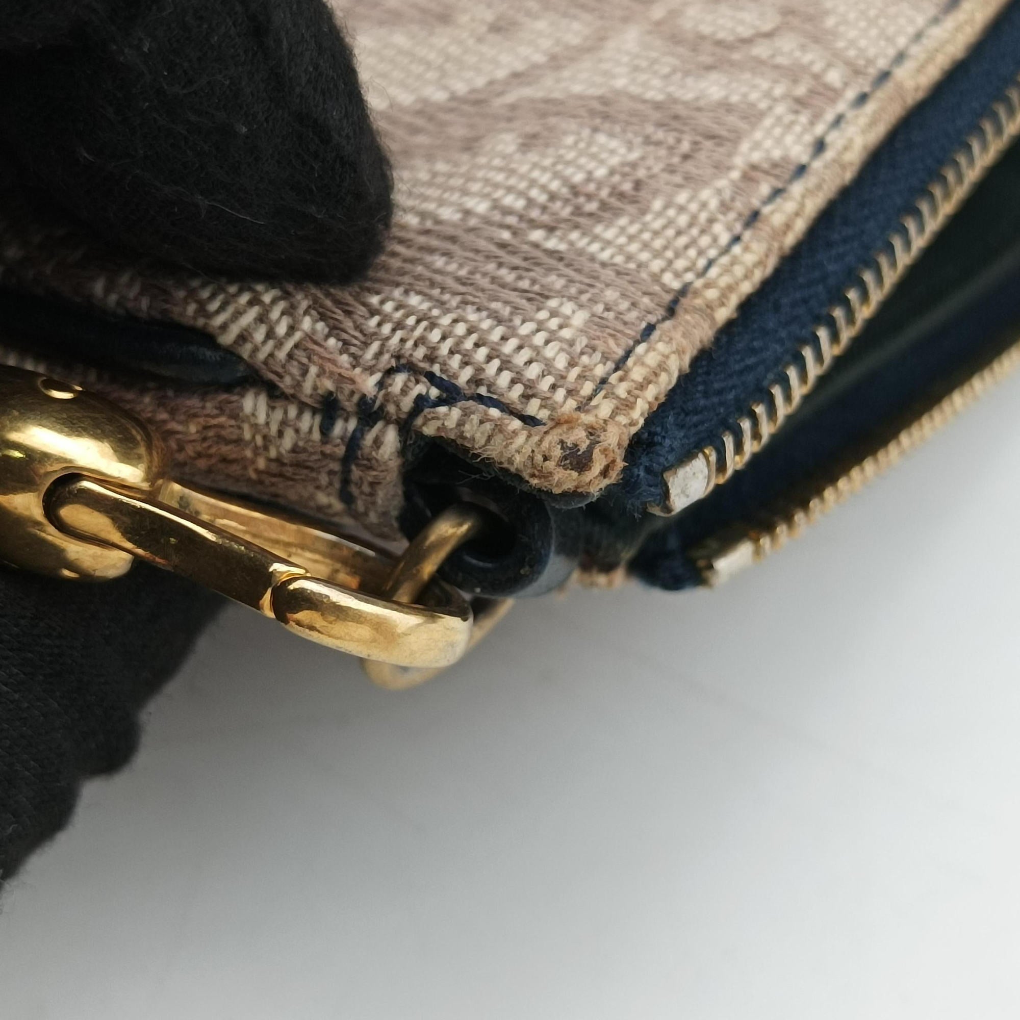 Secondhand Christian Dior Saddle Navy × Beige Pink Jacquard  handbag | stylenewstar