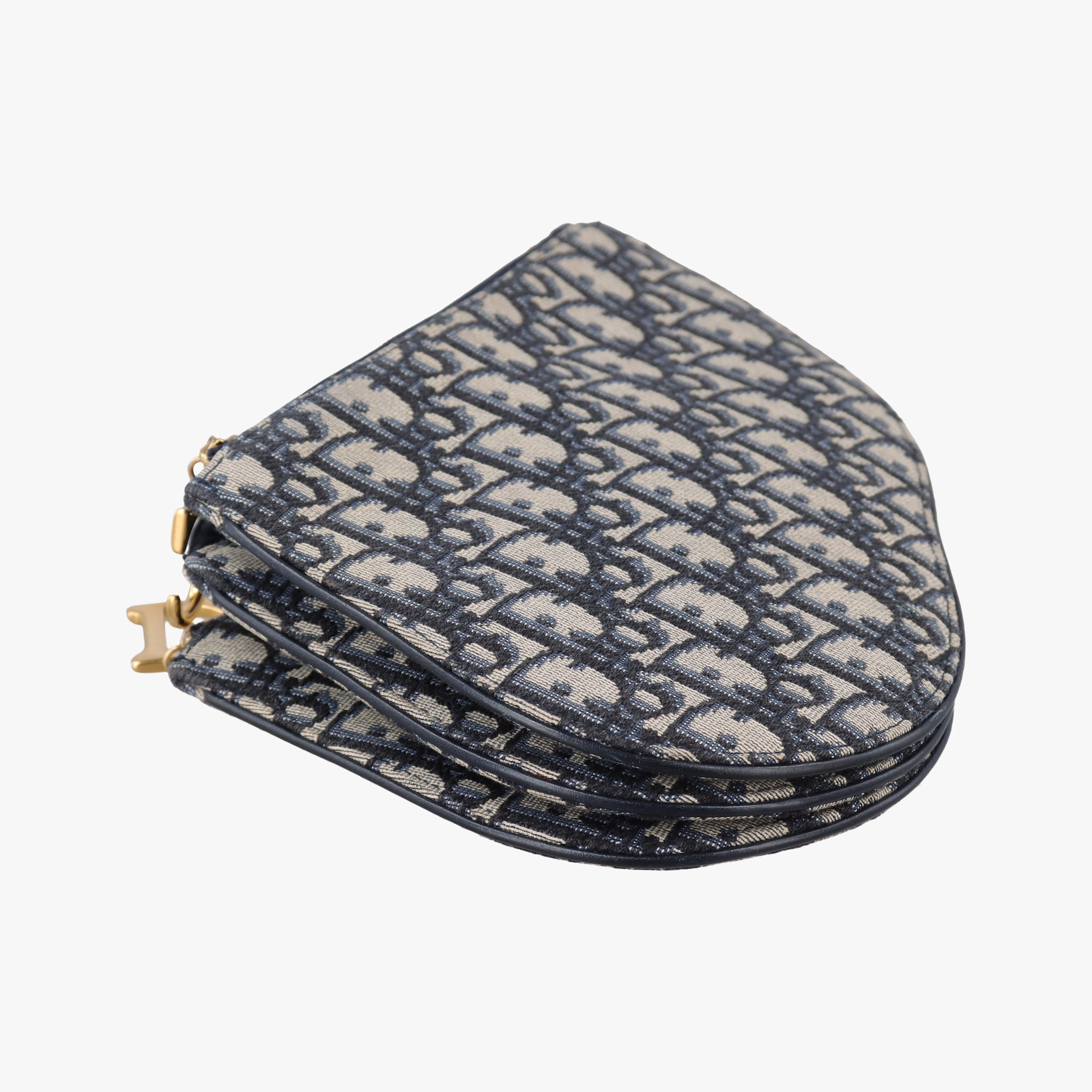 Pre-owned Christian Dior Saddle Navy×Gray Jacquard  shoulderbag | stylenewstar