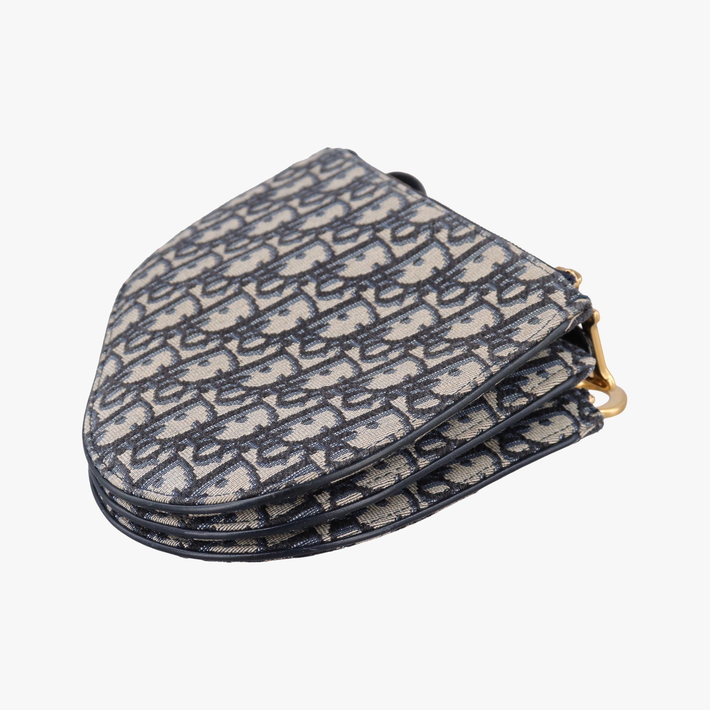 Pre-owned Christian Dior Saddle Navy×Gray Jacquard  shoulderbag | stylenewstar