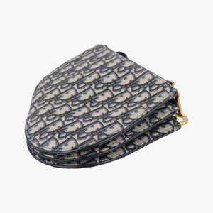 Pre-owned Christian Dior Saddle Navy×Gray Jacquard  shoulderbag | stylenewstar
