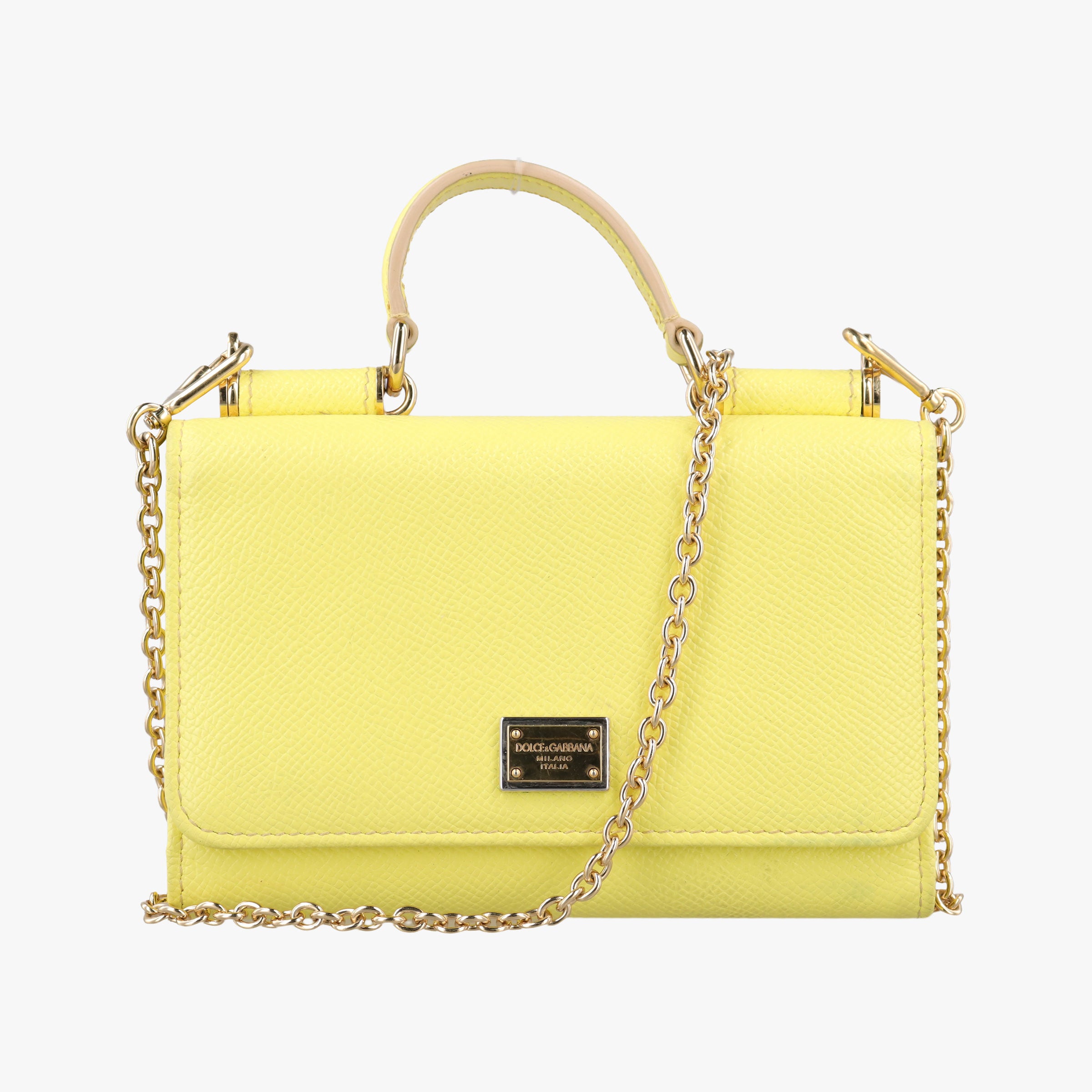 Pre-owned Dolce & Gabbana SICILY Yellow Leather  shoulderbag | stylenewstar